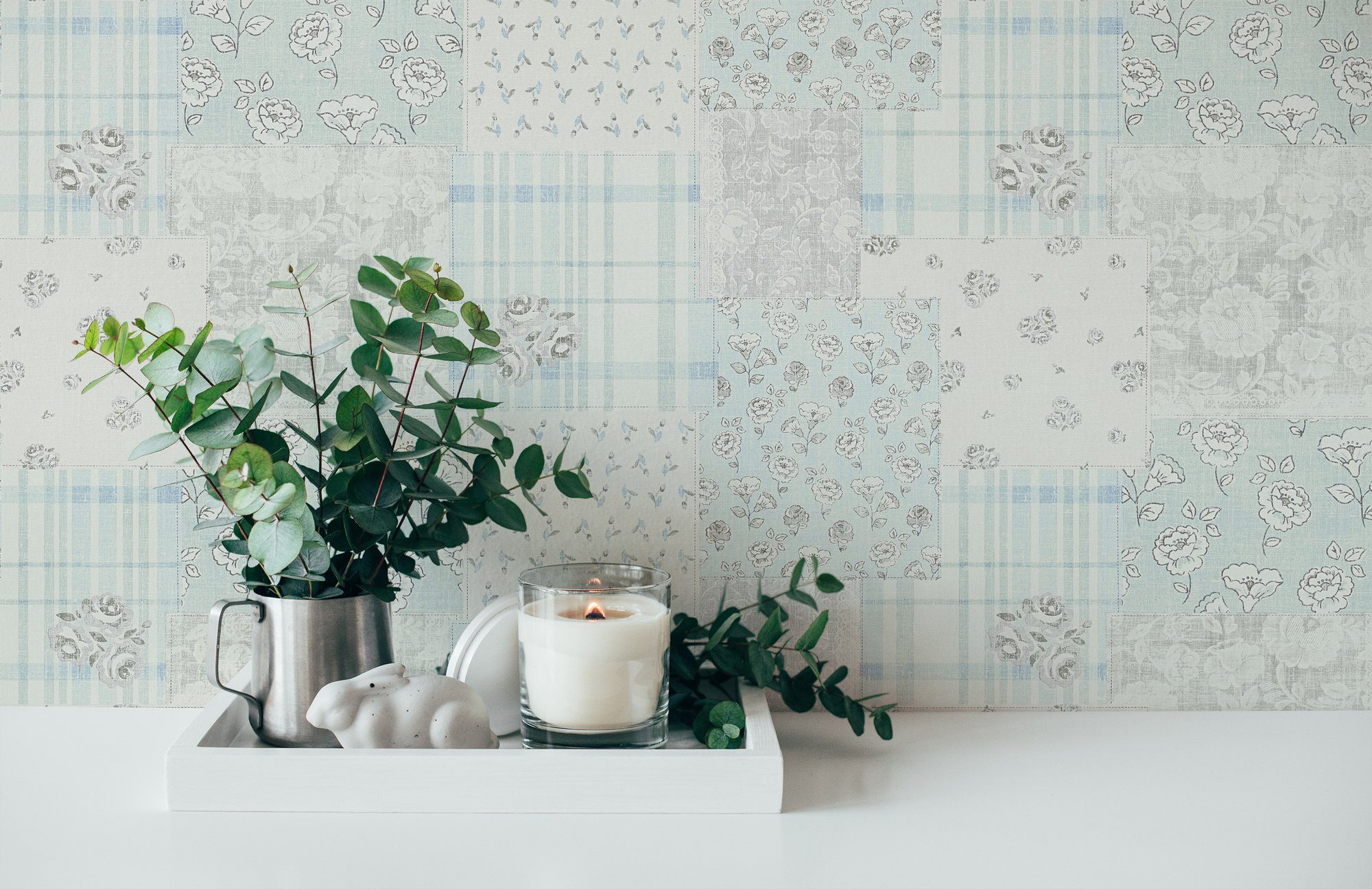 Bricoflor Vintage Tapete im Patchwork Stil Landhausstil Vliestapete in Grau günstig online kaufen