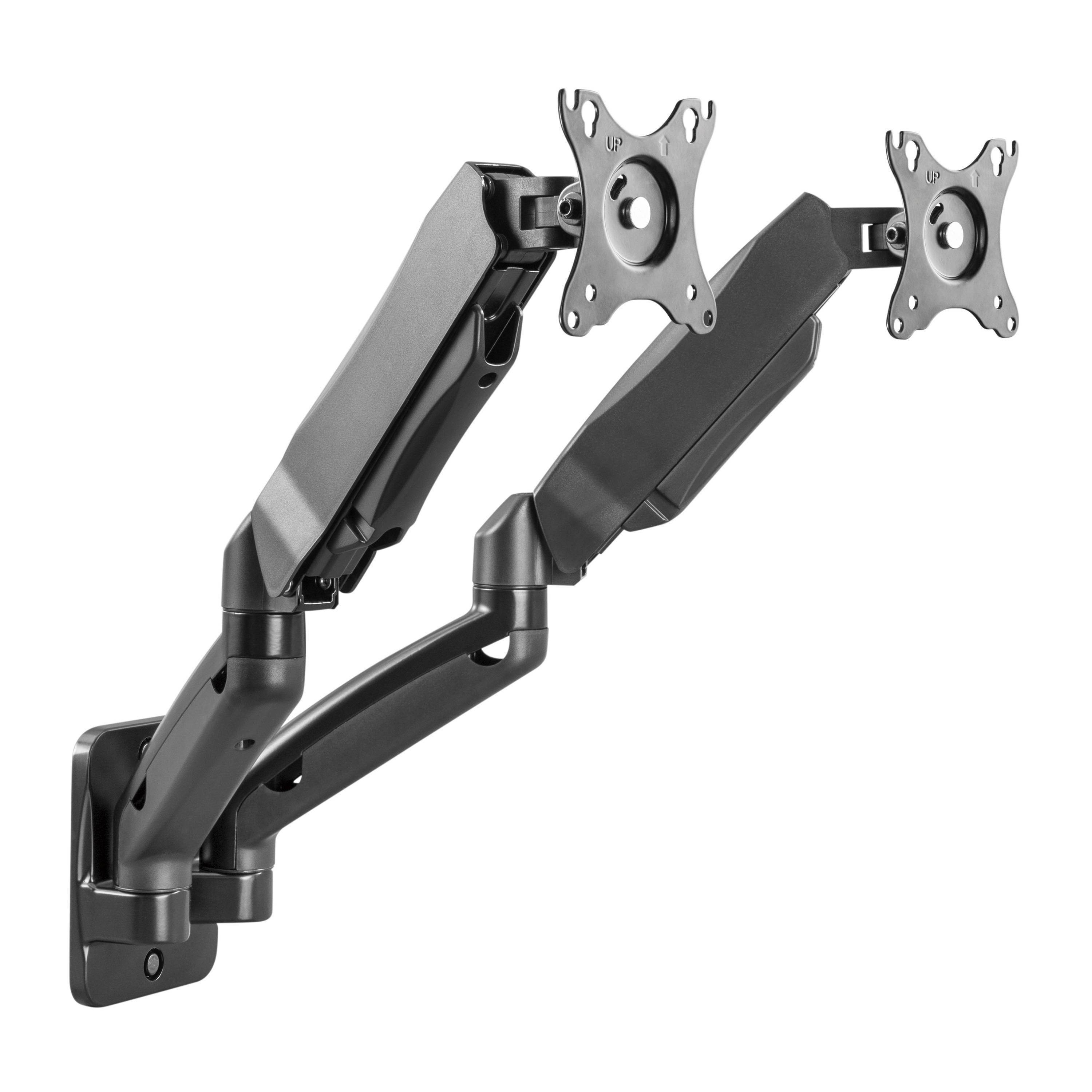 RICOO TV-Wandhalterung Monitor Wandhalterung mit Gasfeder für 2 Bildschirme S4711, (bis 32 Zoll, VESA 75x75 und 100x100, 1-tlg., drehbar neigbar schwenkbar 17" bis 32" Höhenverstellung per Gasfeder, bis 135° Neigung, bis 180° Schwenkung, 360° Drehung Monitor Halter)