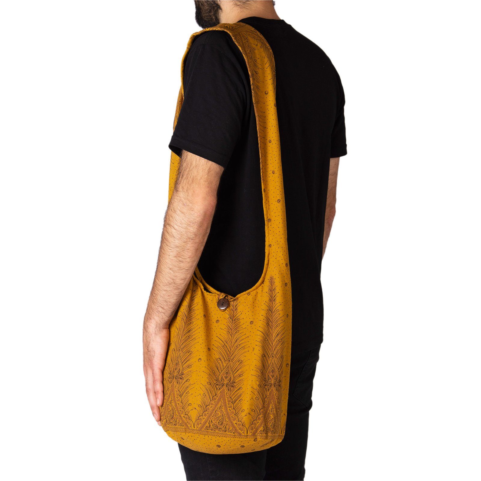 Design Stofftasche Windeltasche V Baumwolle, Schulterbeutel Crossbody mit Pfau safrangelb PANASIAM als Innentasche Schultertasche im Umhängetasche Handtasche reiner aus