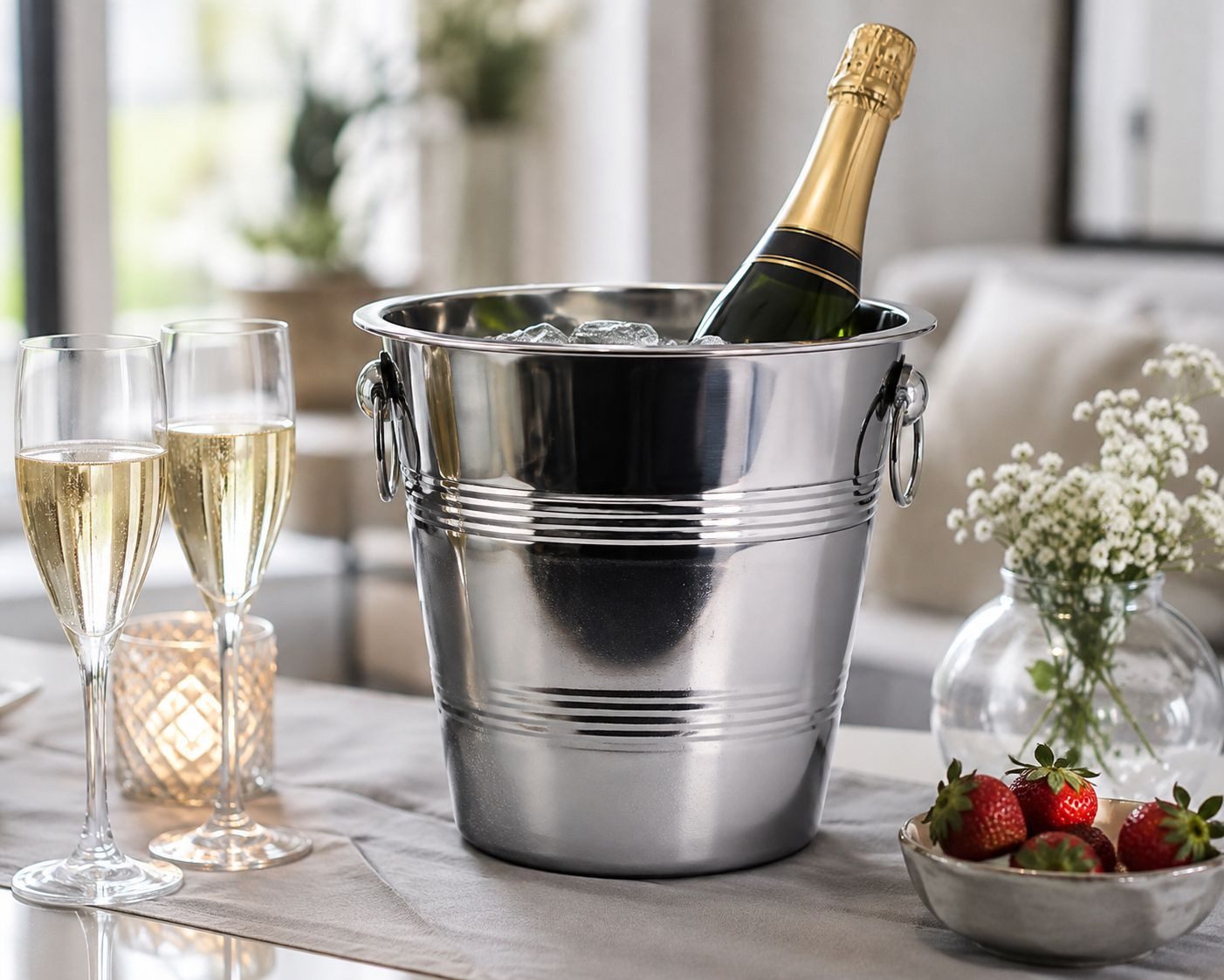 Koopman Sektkühler Edelstahlkübel CHAMPAGNERKÜHLER 22 cm silber – Bild 2 von 4