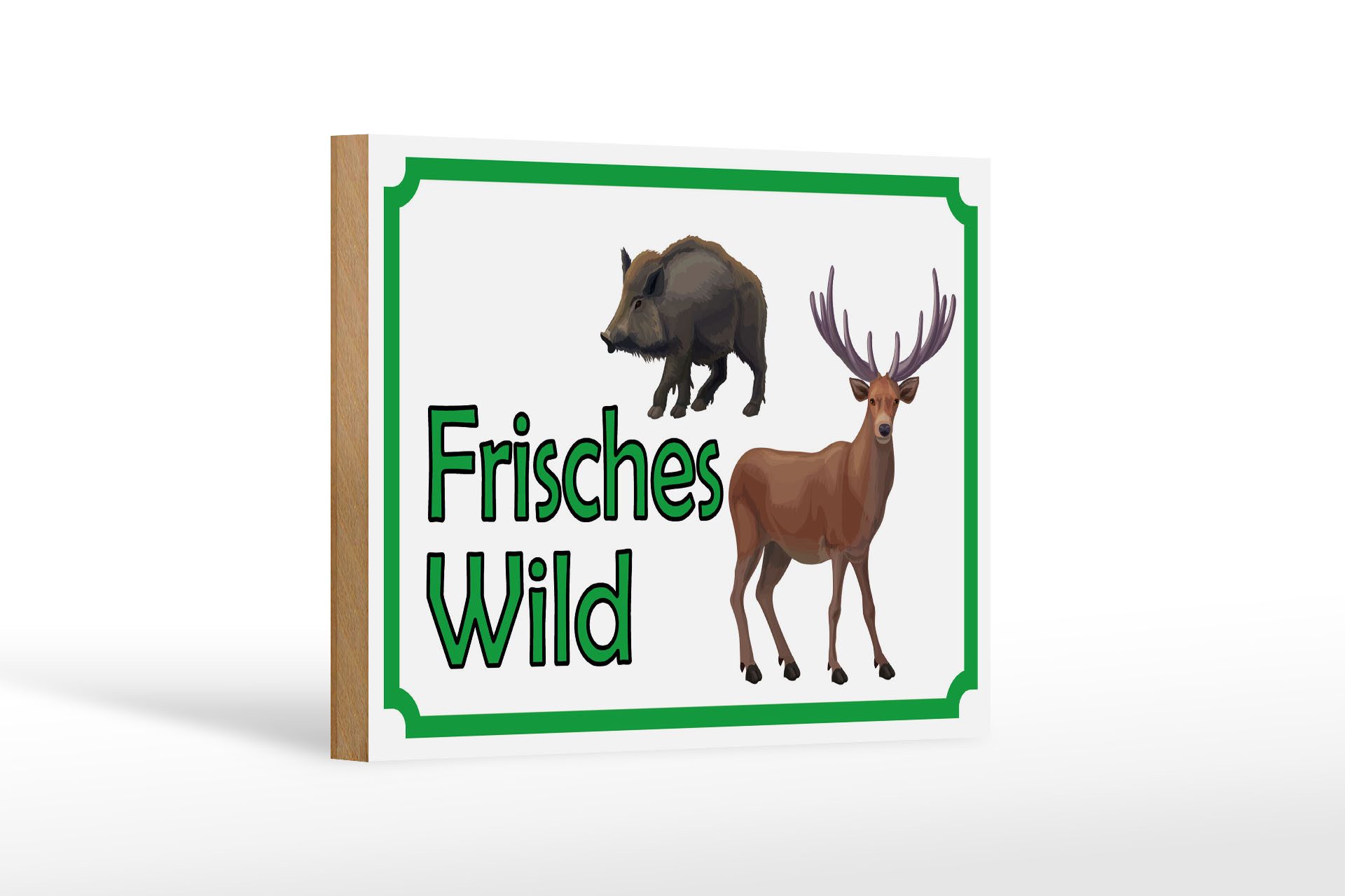 Holzbild Hinweis 18x12 cm frisches Wild Wildfleisch