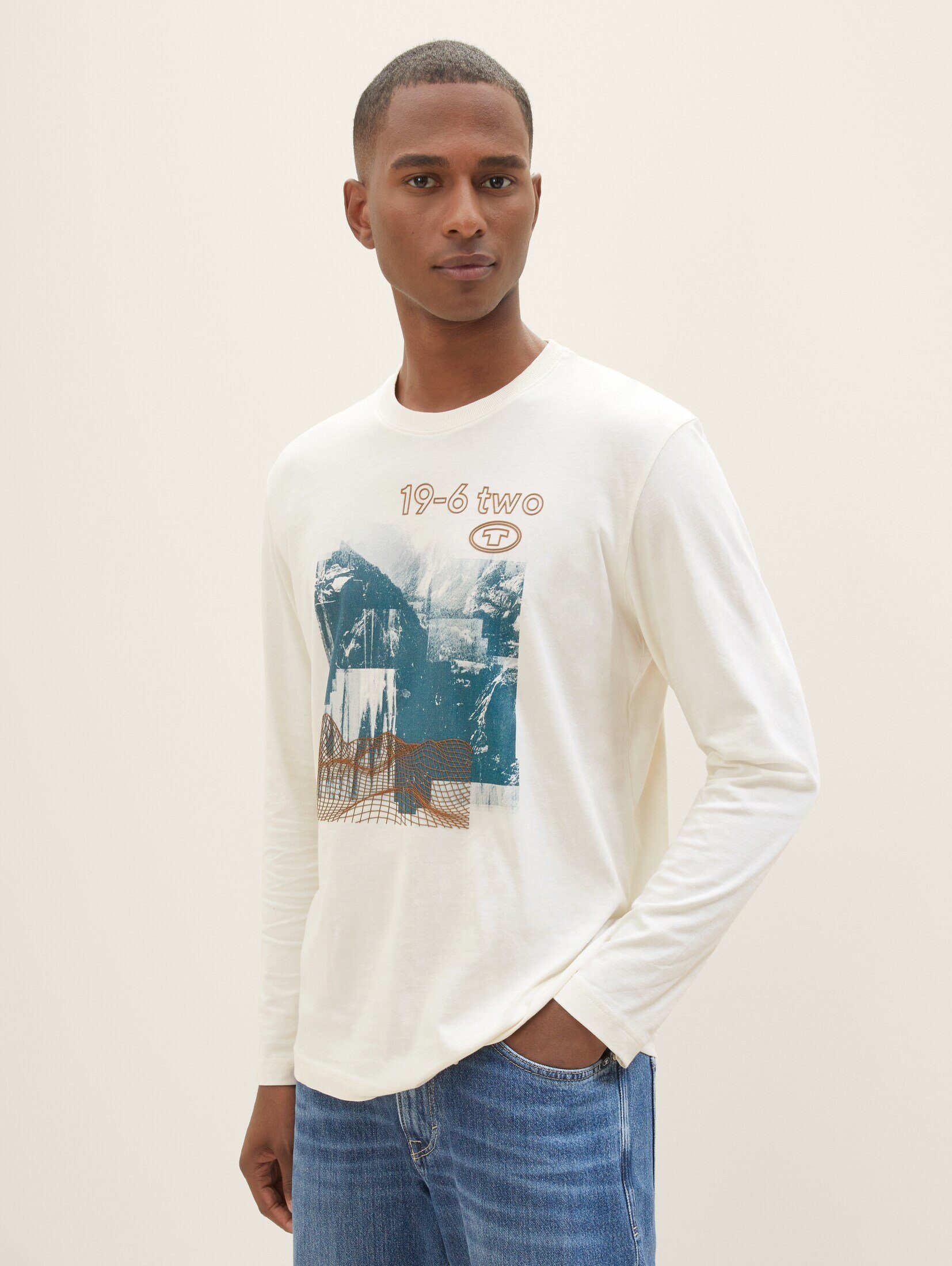 Langarmshirt T-Shirt TAILOR beige TOM vintage mit Bio-Baumwolle