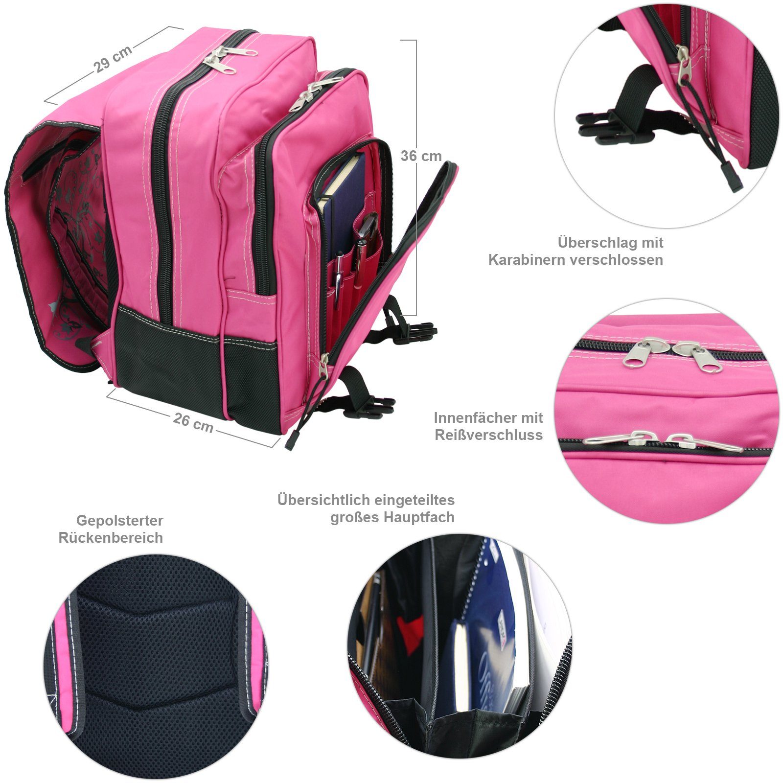 BAG STREET INTERNATIONAL Schulranzen - Schulrucksack Flower Design Pink für Mädchen