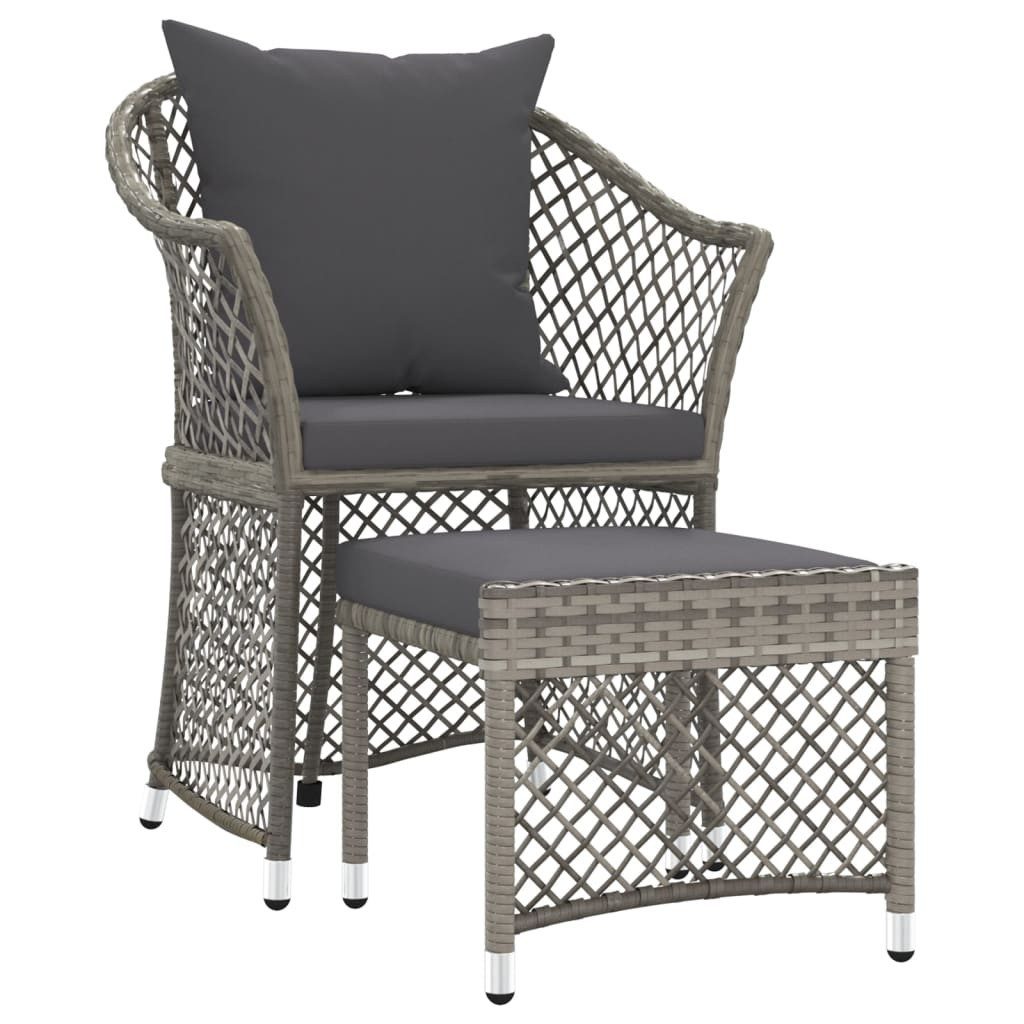 vidaXL Gartenlounge-Set 2-tlg. Garten-Lounge-Set mit Kissen Grau Poly Rattan, (2-tlg)