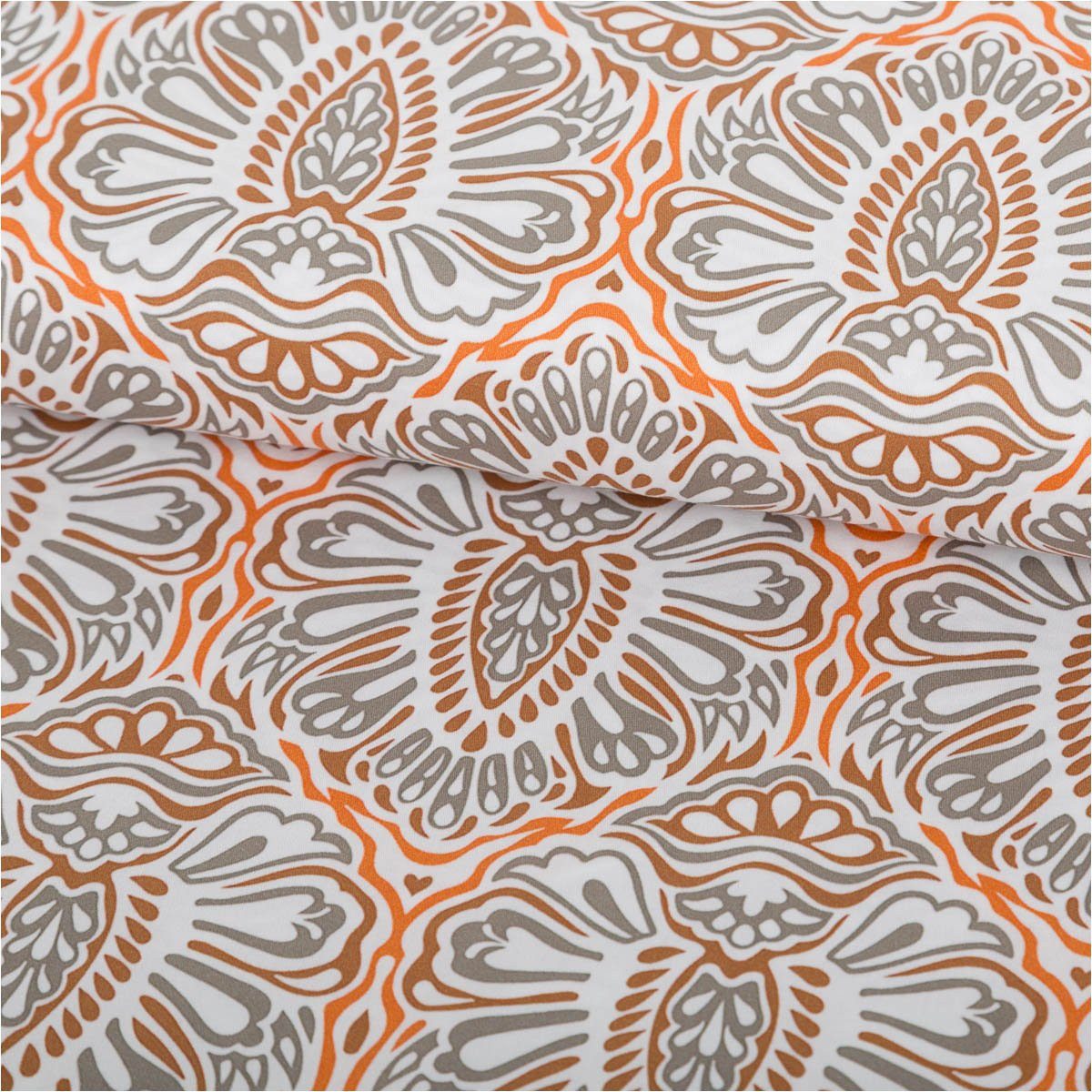 SCHÖNER LEBEN. Stoff Baumwollstoff Trachtenstoffe Blumen Ornament Barock groß weiß 1,45m B.