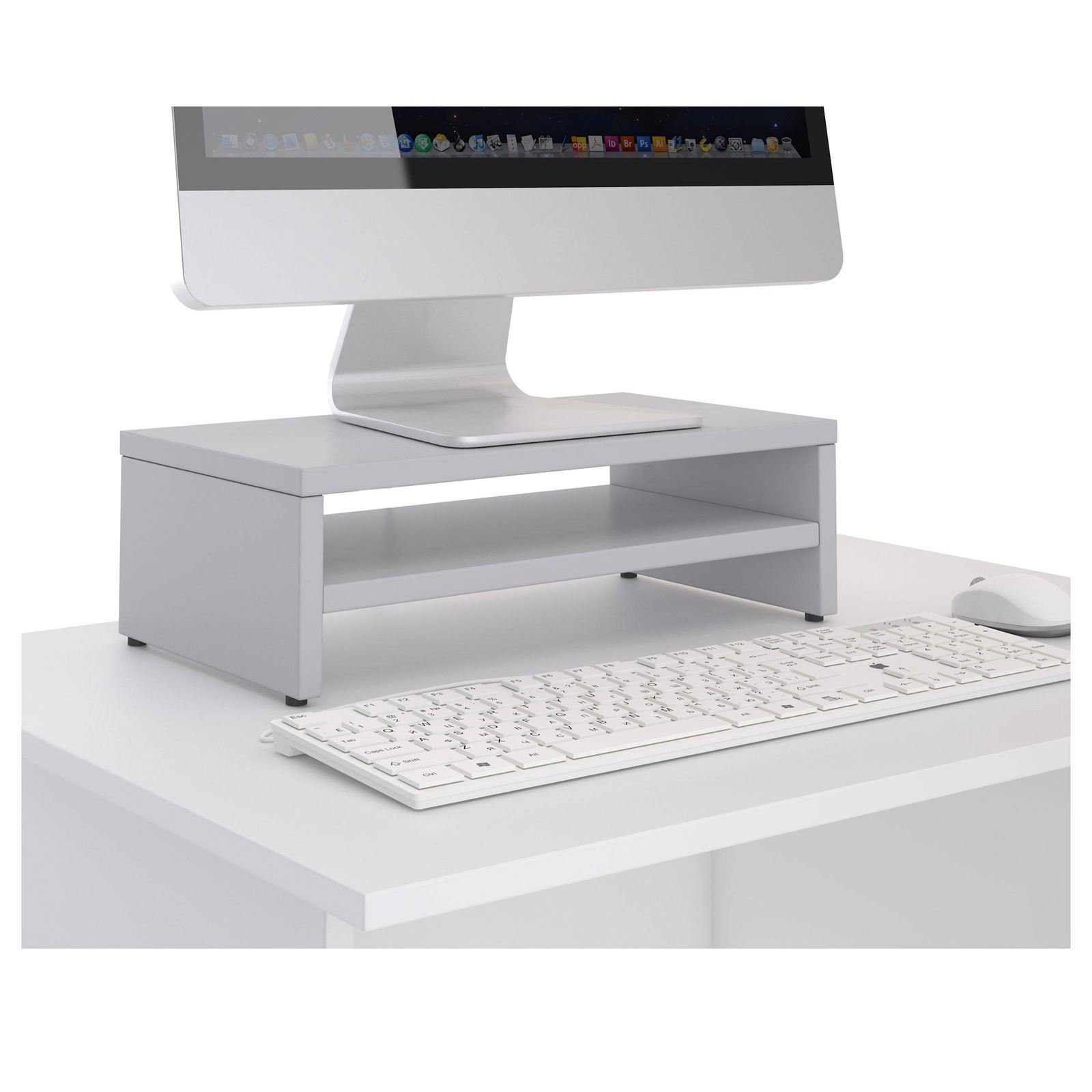 Monitorständer inkl. Monitorerhöhung Schreibtischaufsatz hellgrau Bildschirmaufsatz SUBIDA, Ablagefach CARO-Möbel