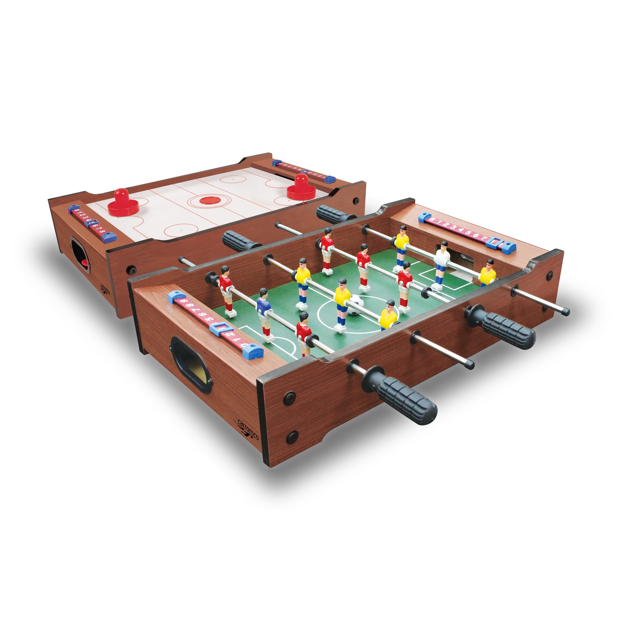 Airhockeytisch Fußball- Carromco Flip-XW Mini-Tischkicker 2in1 und Multispiel Tischauflage 2in1,