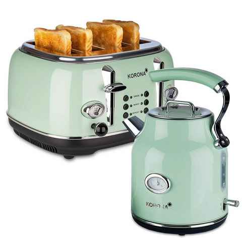 KORONA Toaster Retro Frühstückset Mint 4 Schlitz, Küchenset - 4 Scheiben Toaster inkl. Wasserkocher