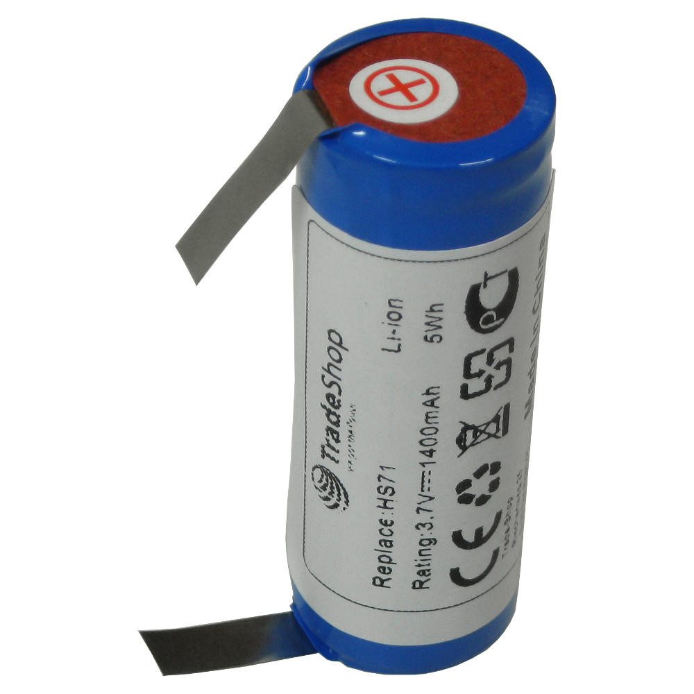 Trade-Shop Akku 3,6V/3,7V 18500-Zelle 52mm x 18,5mm mit U-Lötfahnen 5mm Akku Li-Ion 1400 mAh (3,7 V)