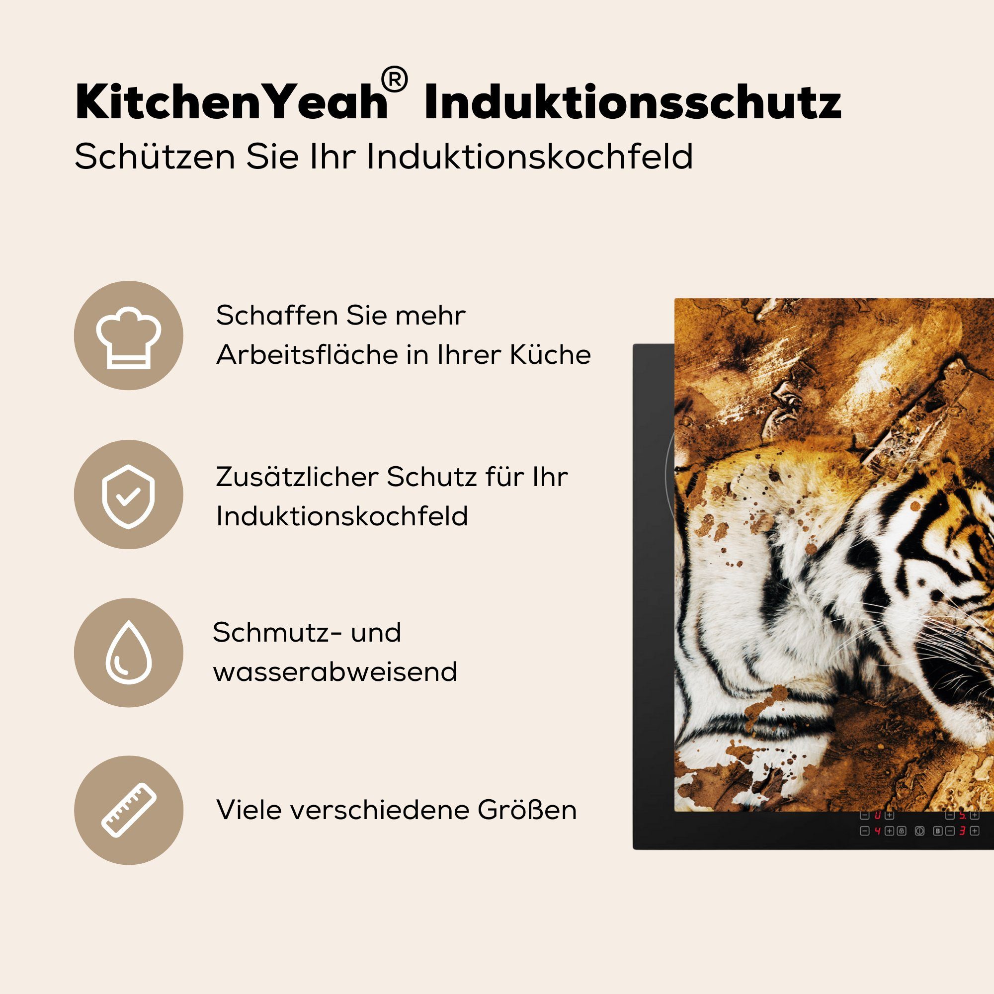 MuchoWow Herdblende-/Abdeckplatte Tiger - Baum (1 Vinyl, cm, die küche, Schutz für 81x52 tlg), Natur, Induktionskochfeld - Ceranfeldabdeckung