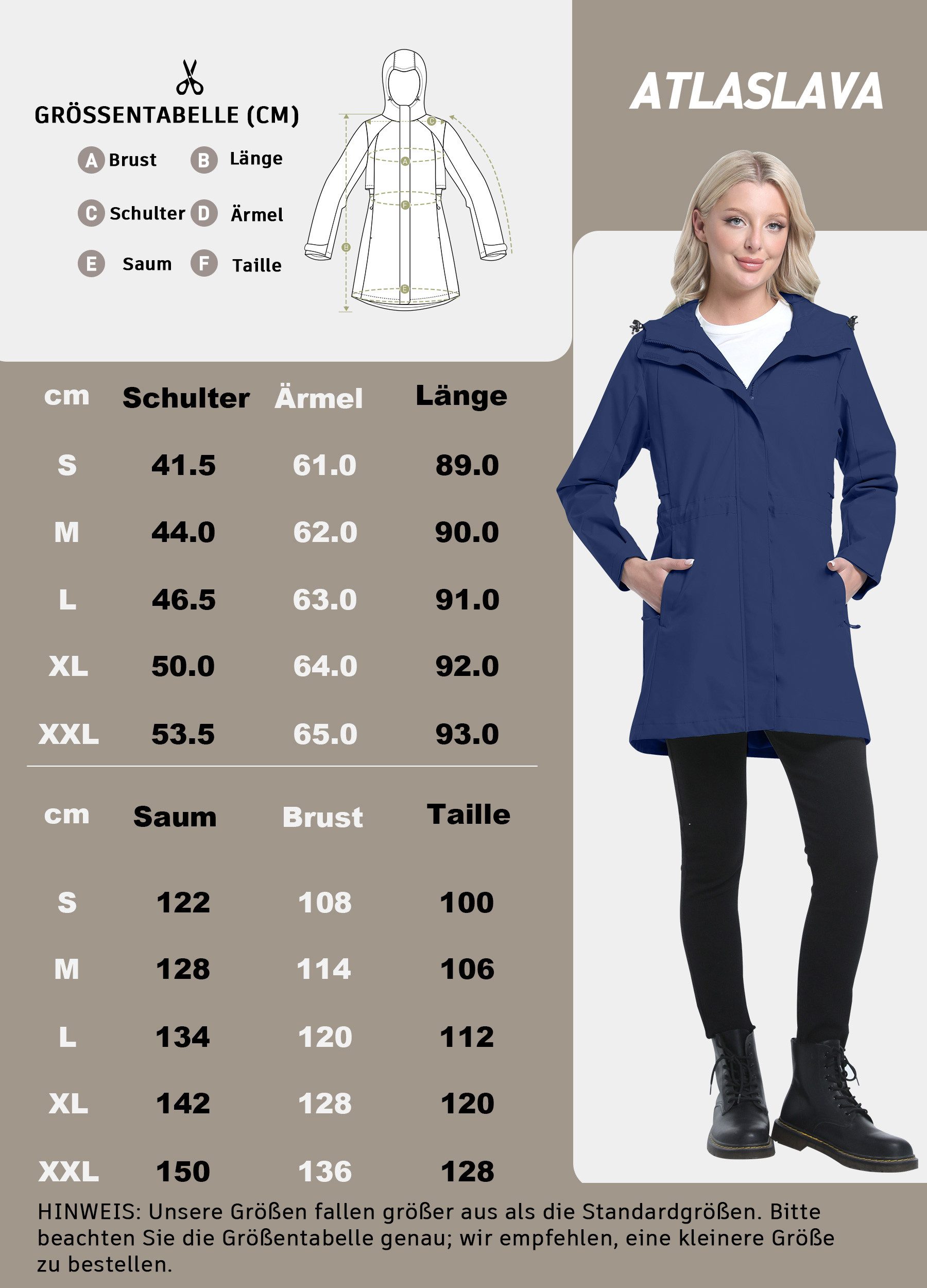 ATLASLAVA Regenjacke Damen Lang Softshelljacke Regenmantel (1-St) Frauen Tr günstig online kaufen