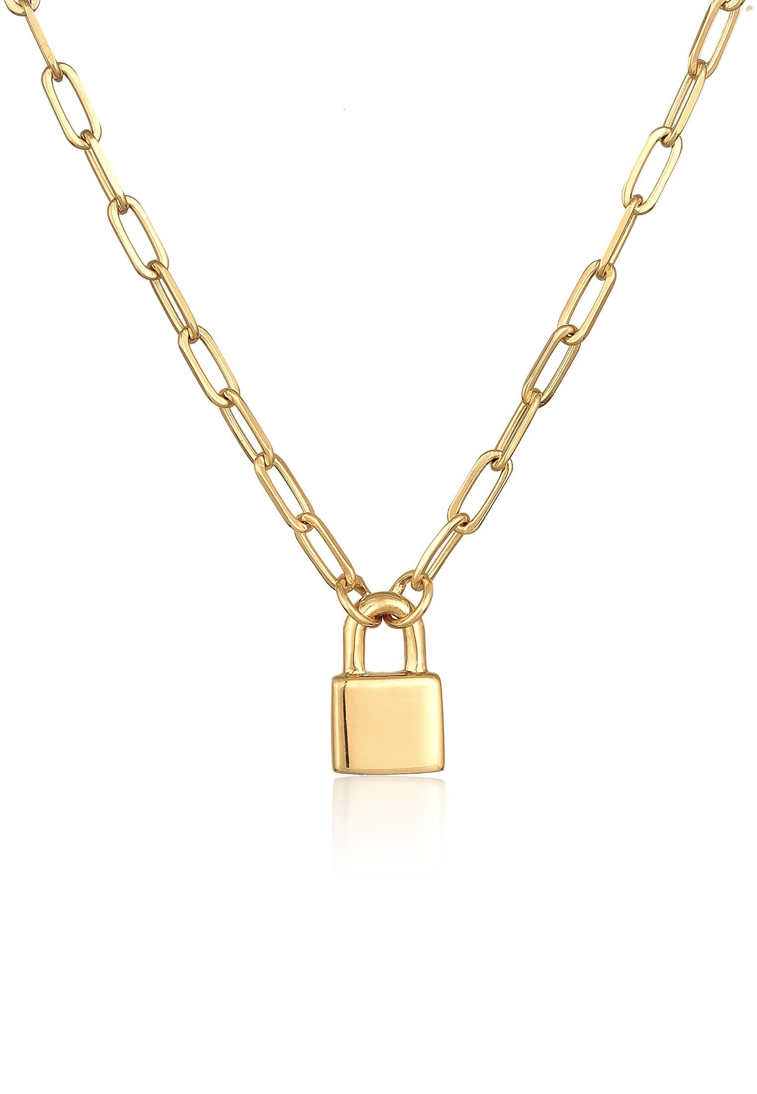 Elli Premium Kette mit Anhänger Schloss Liebe Gliederkette Unisex 925er Silber, Schloss