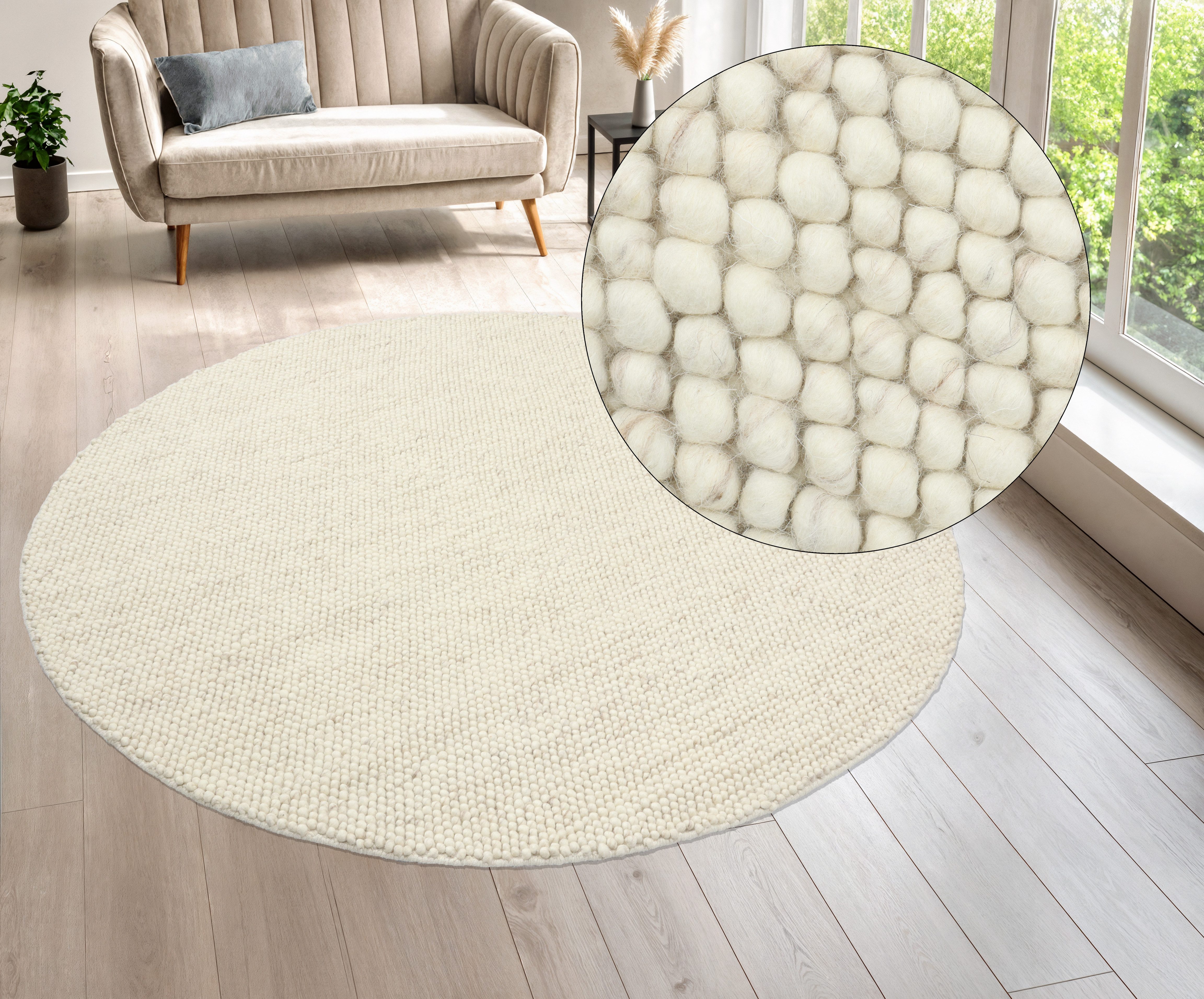 LeGer Home by Lena Gercke Teppich Ainhoa, handgewebt, Wolle, rund, Höhe: 12 mm, Teppich, Wohnzimmer, Schlafzimmer, Esszimmer