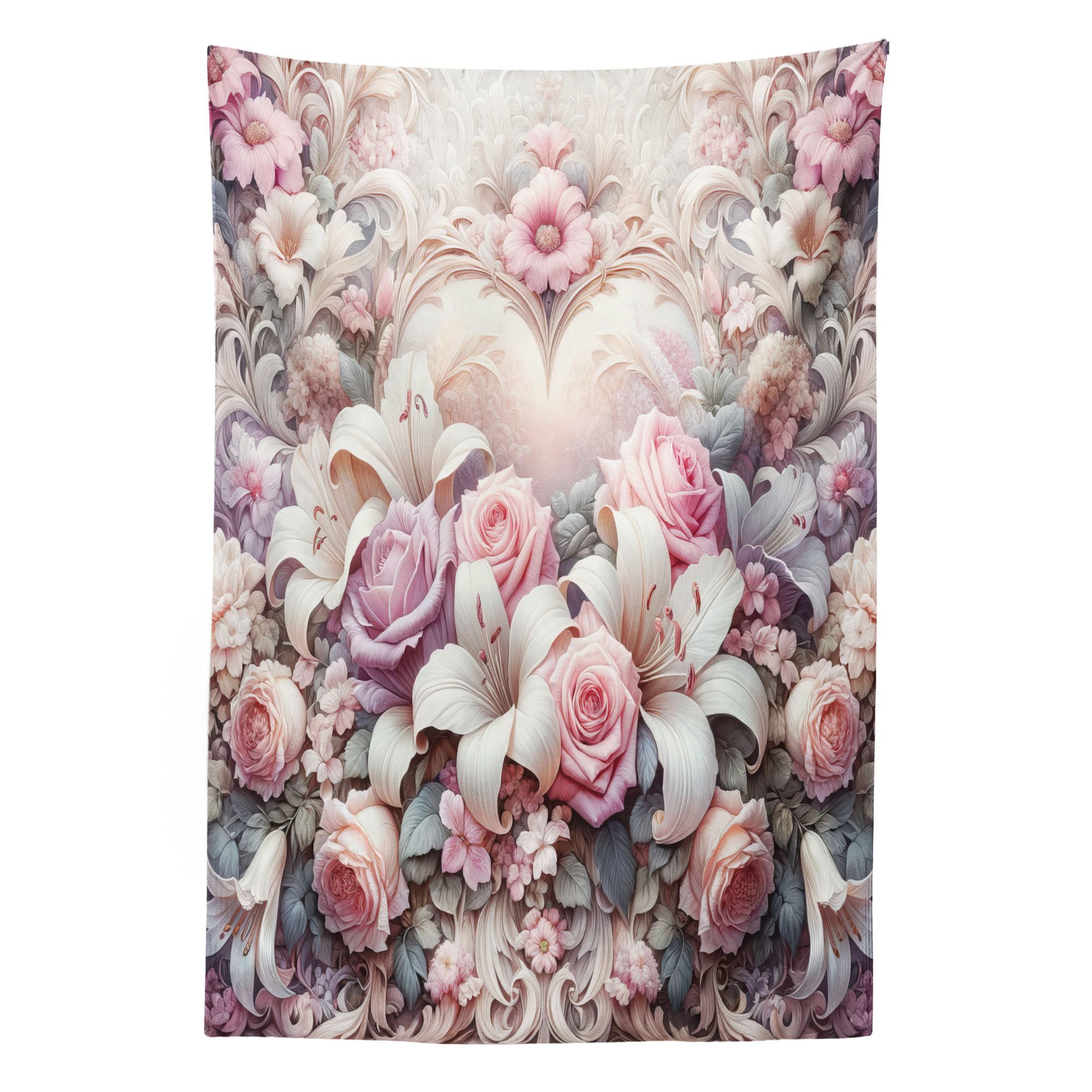 Abakuhaus Wandteppich Wohnzimmer Schlafzimmer Wandtuch Seidiges Satin Wandteppich, rechteckig, Romantisch Pastell Liebes Gartenblumen