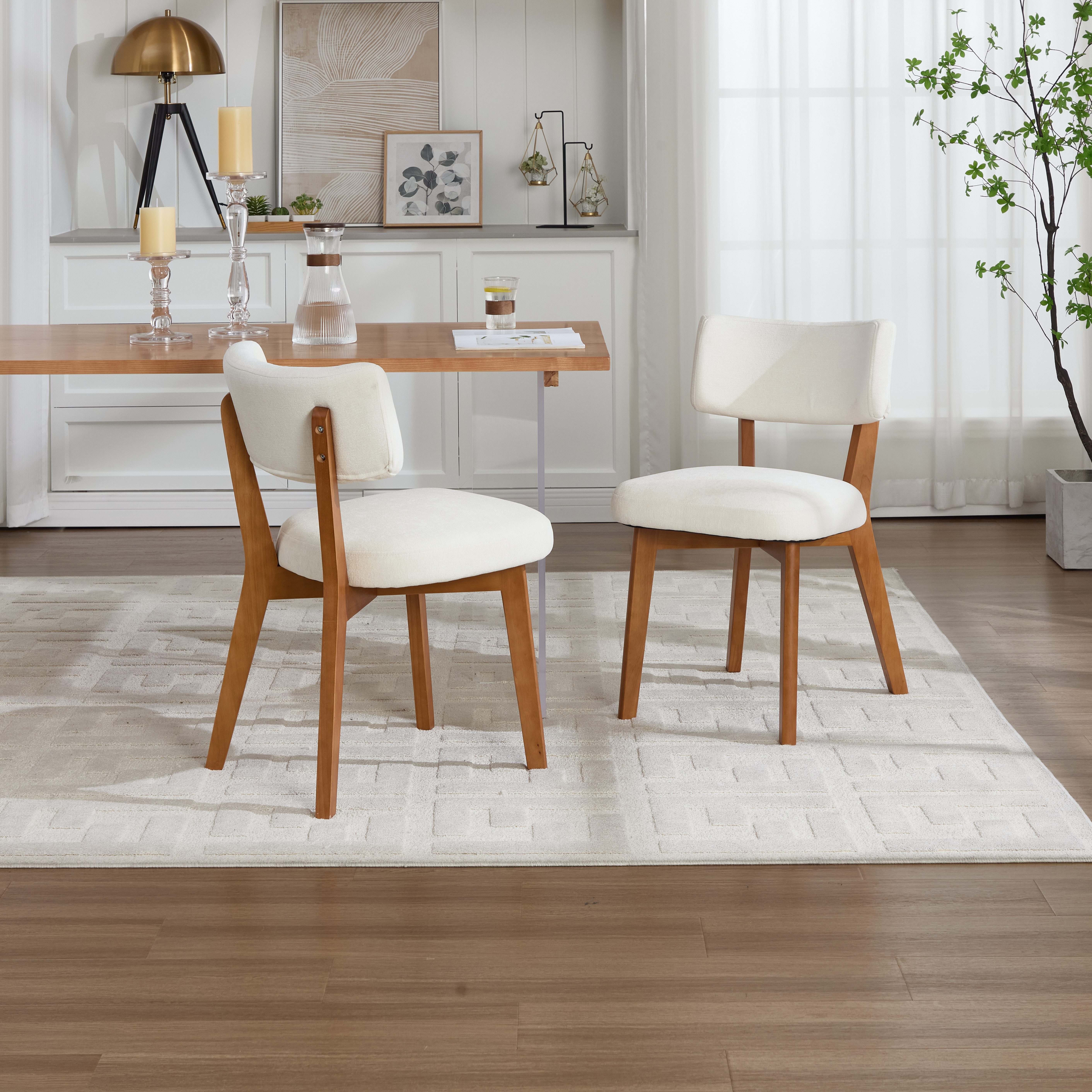 KLAM HOME Esszimmerstuhl Moderne Mid-Century-Stil Esszimmerstuhl Satz von 2, Massivholz Beine Stoff gepolsterten Sitz für Küche,Esszimmer oder Büro – Bild 4 von 5
