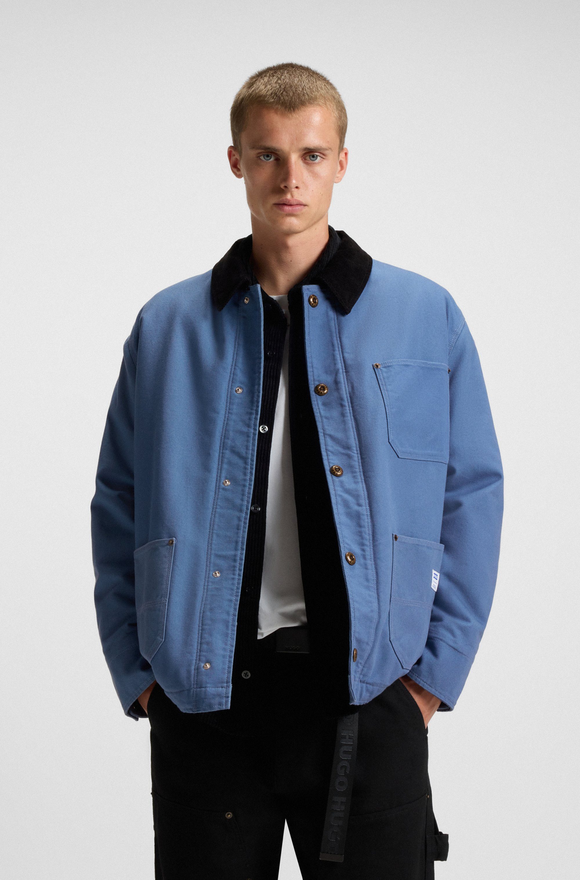 HUGO Blue Hemdjacke Brams Cordkragen, Oversized Fit, leicht wattiert