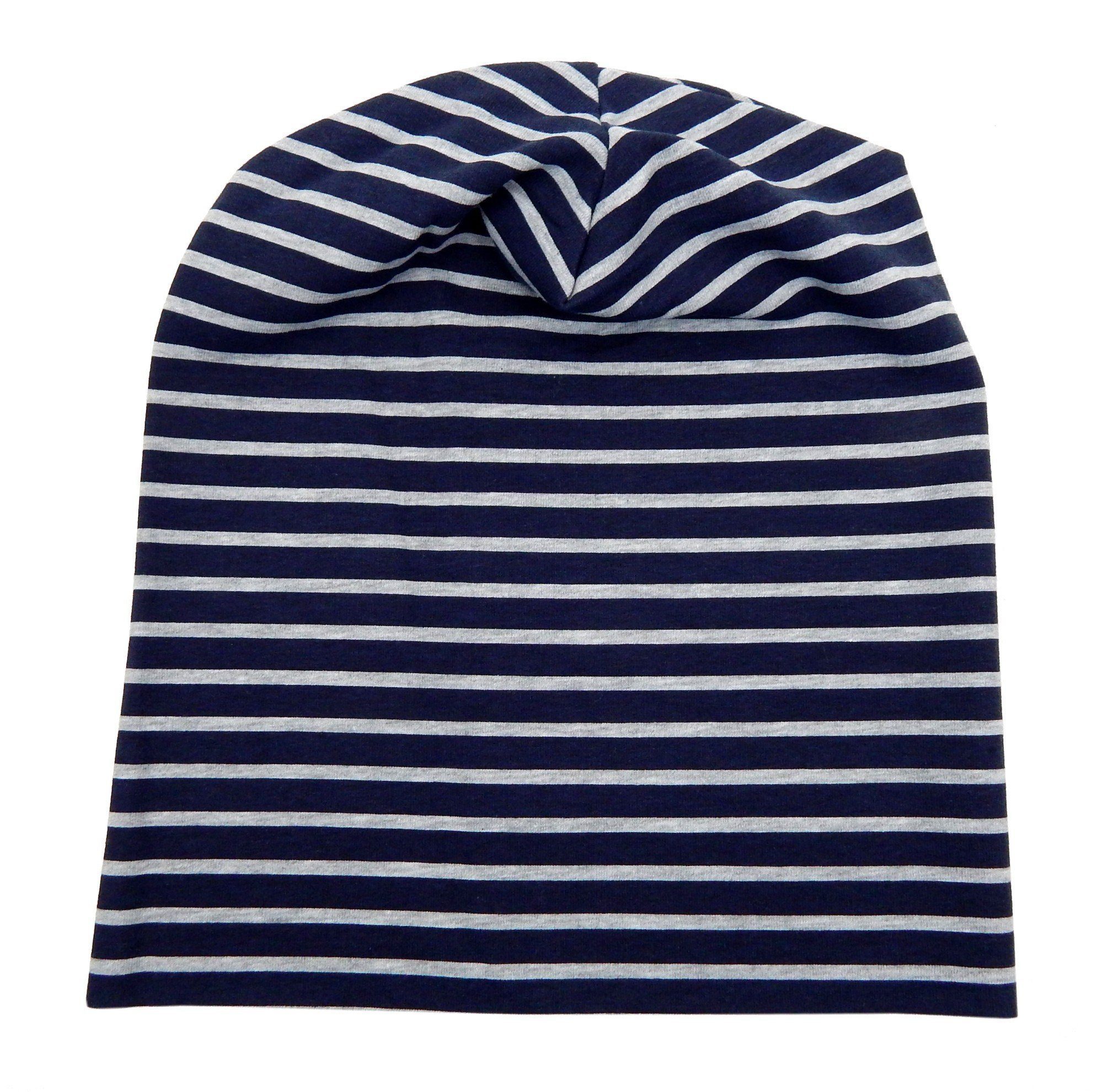Ella Jonte Beanie Long Beanie maritim blau grau Streifen Baumwolle – Bild 2 von 3