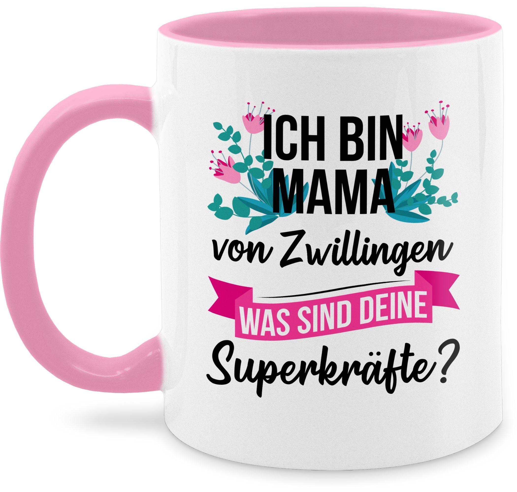Shirtracer Tasse von Muttertagsgeschenk Zwillingen Mama Superkräfte, Ich Rosa bin I 1 Keramik