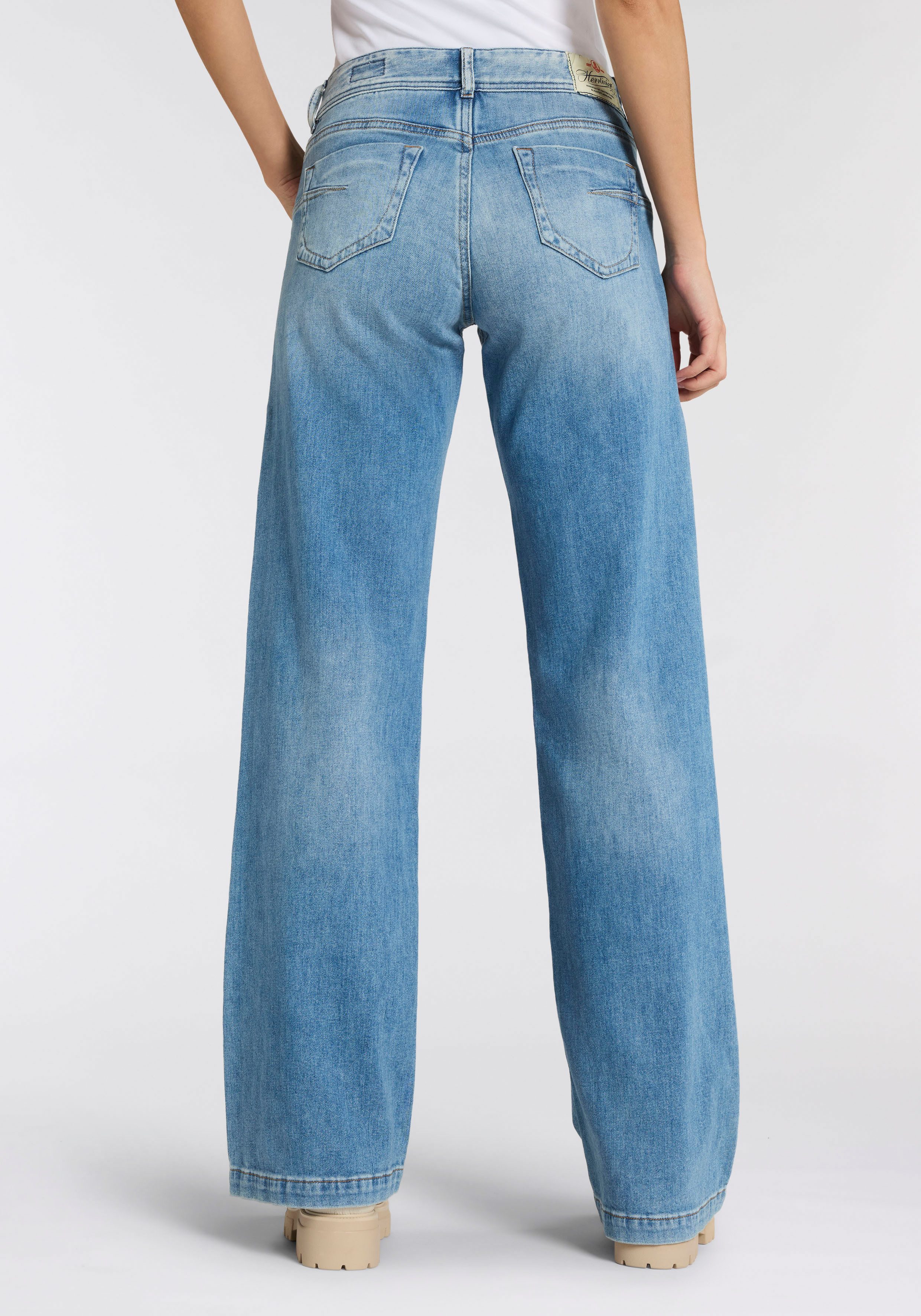 Herrlicher 5-Pocket-Jeans Edna Denim Stretch mit weitem Bein, Flared Fit