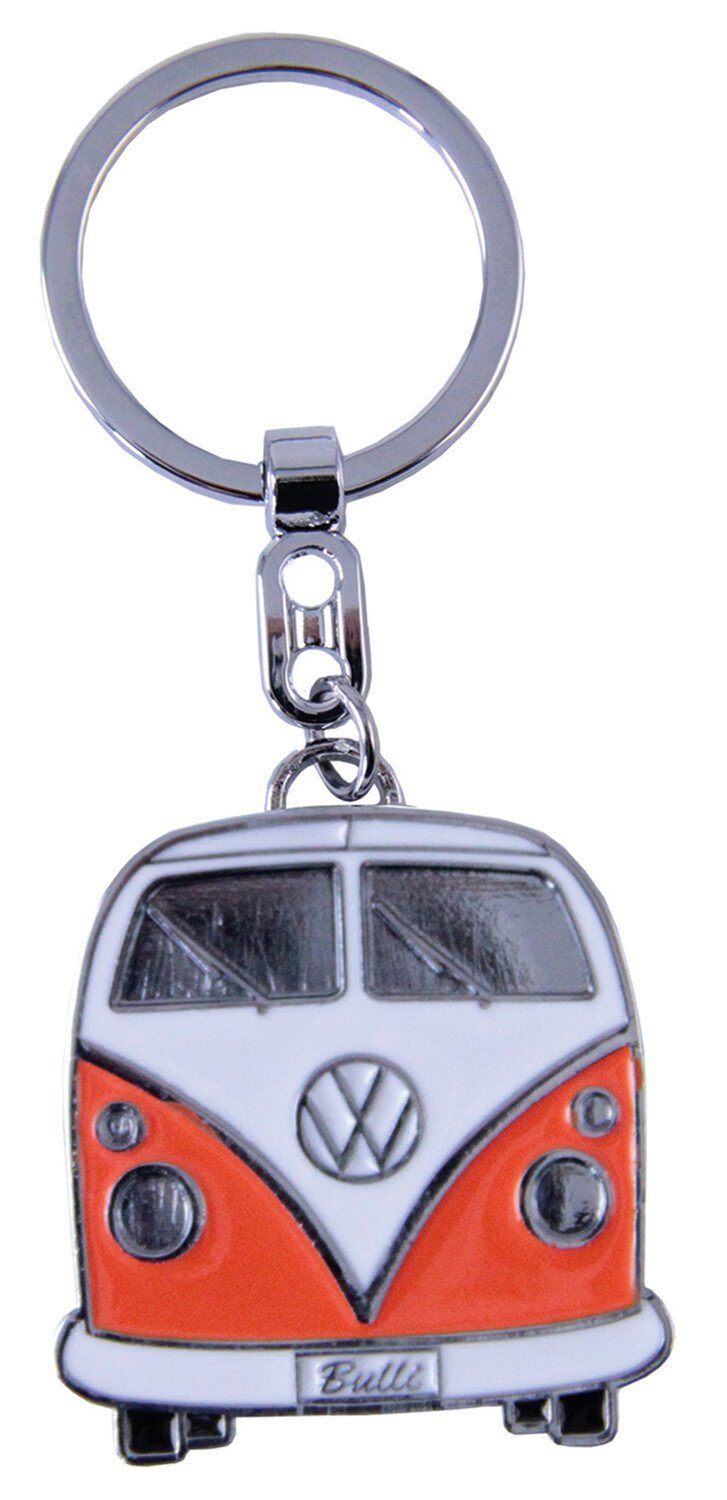 VW Collection by BRISA Schlüsselanhänger Volkswagen Schlüsselring im T1 Bulli Bus Design, emaillierter Anhänger in Orange