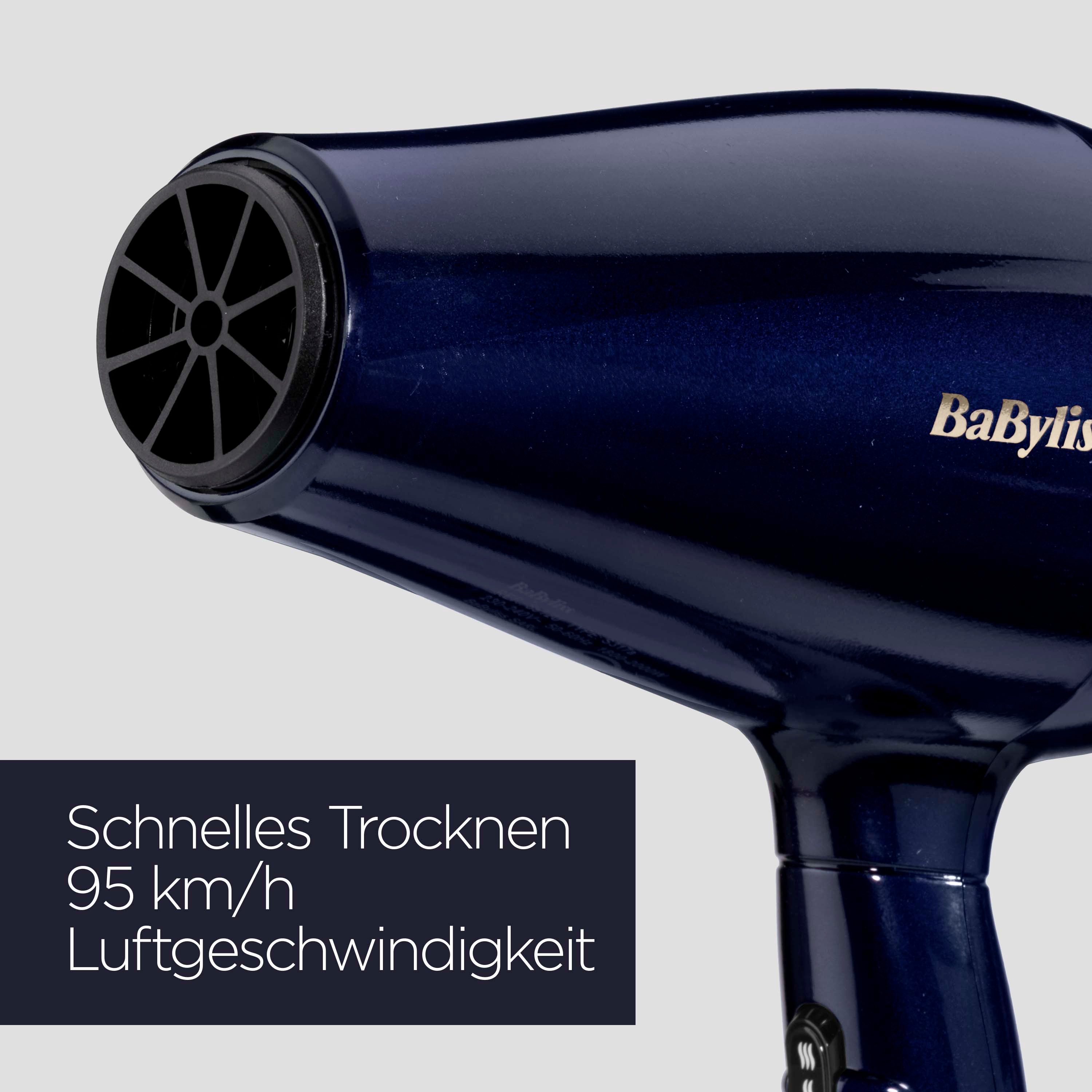 BaByliss Haartrockner BaByliss Black Onyx Haartrockner mit Ionen-Technologie, 5911E, 2100 W, 20 % schnelleres Trocknen, Föhn mit Aufsatz, besonders leicht