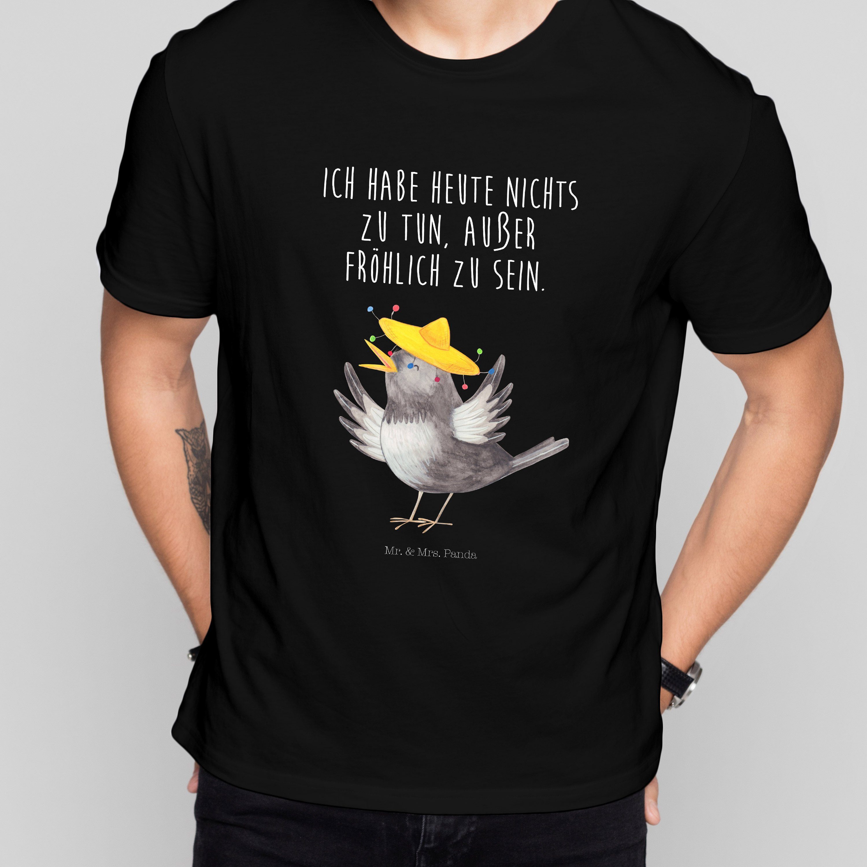 T-Shirt Rabe mit Sombrero - Schwarz - Shirt, T-Shirt (1-tlg)