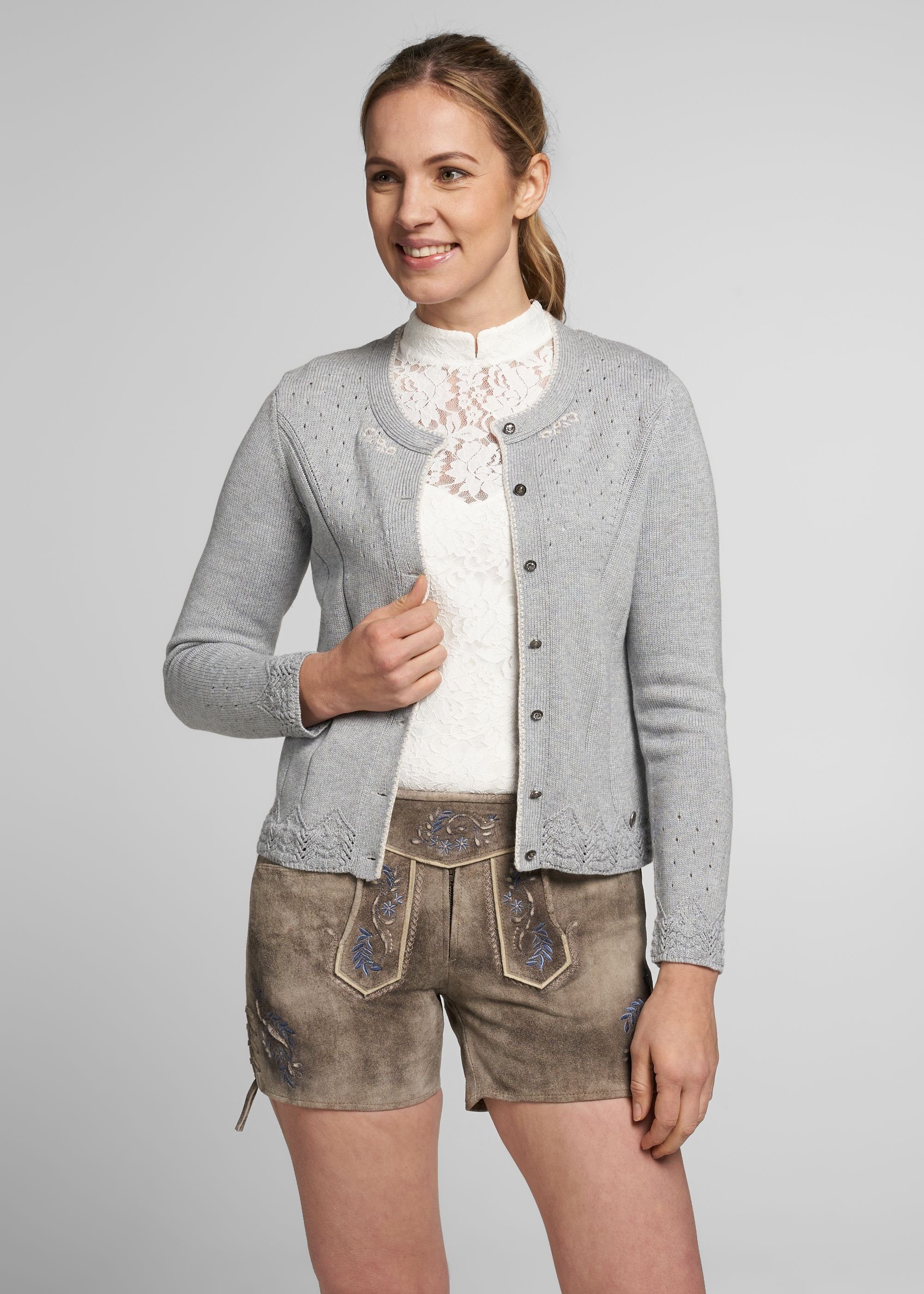 Spieth & Wensky Strickjacke Arianna mit schönen Strickdetails hellgrau