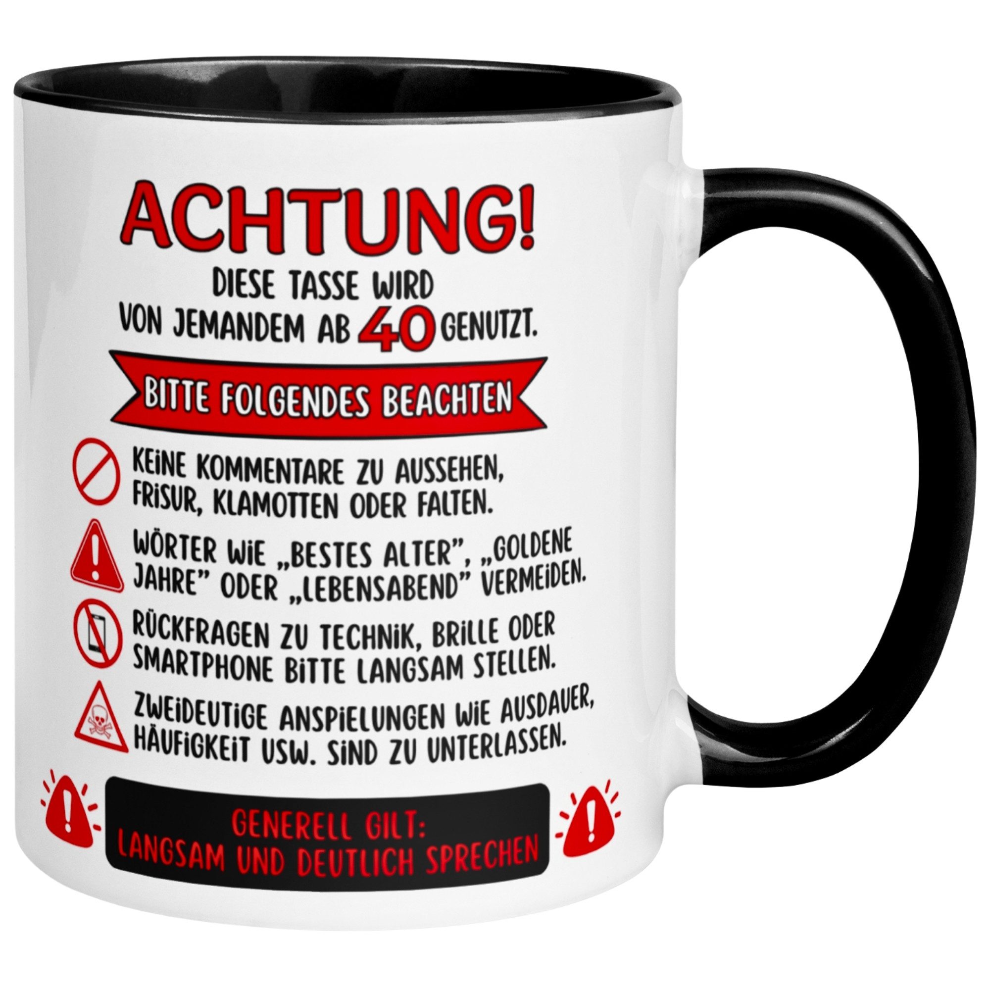 Momentals Tasse 40 Geburtstag Mann Frau – ACHTUNG – Geburtstagsgeschenk Männer Frauen, Gratis Versand · Links-&Rechtshänder · Spülmaschinenfest