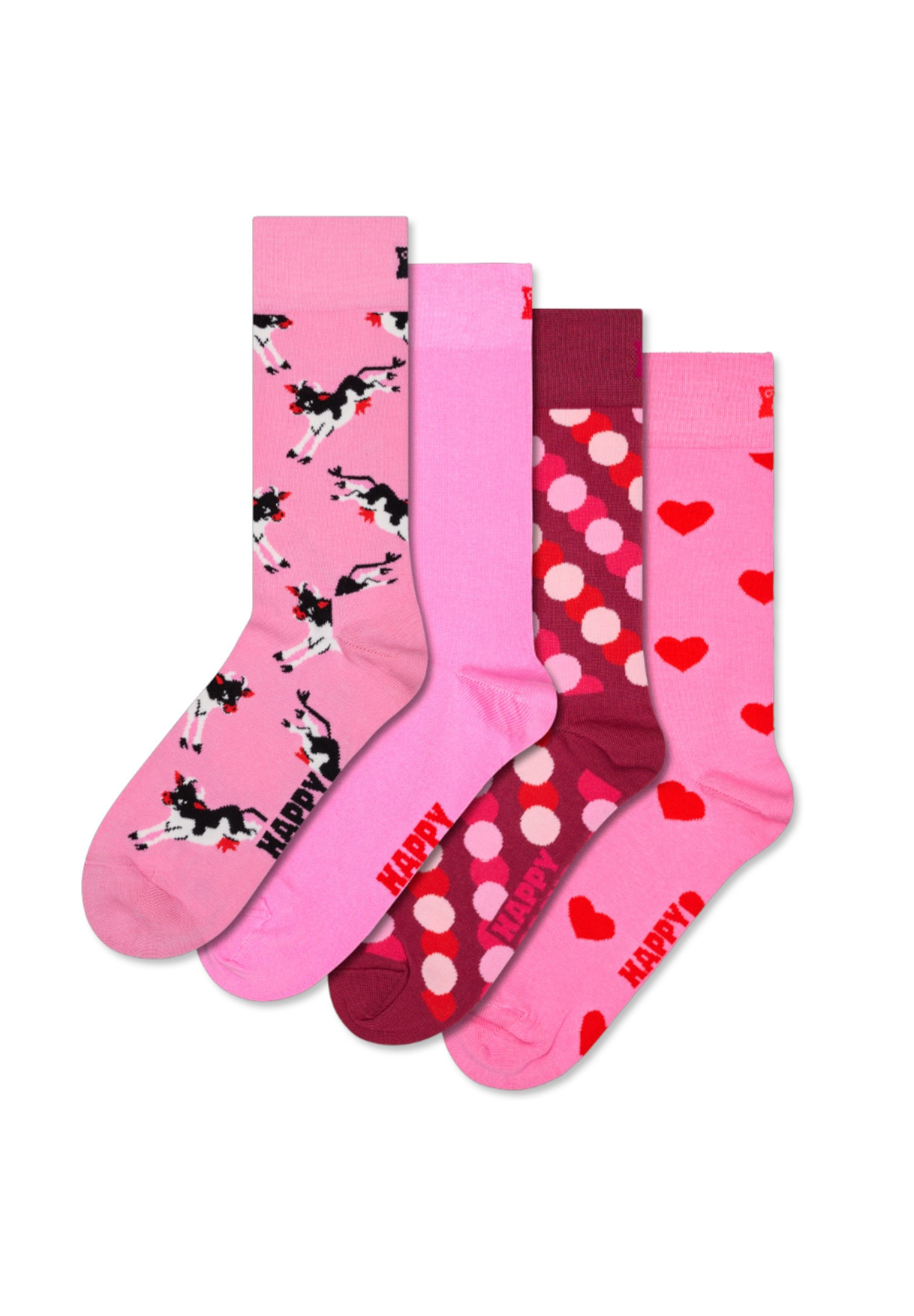 Happy Socks Basicsocken 4-Pack Pink Socks Gift Set Verstärkte Ferse, besserer Halt