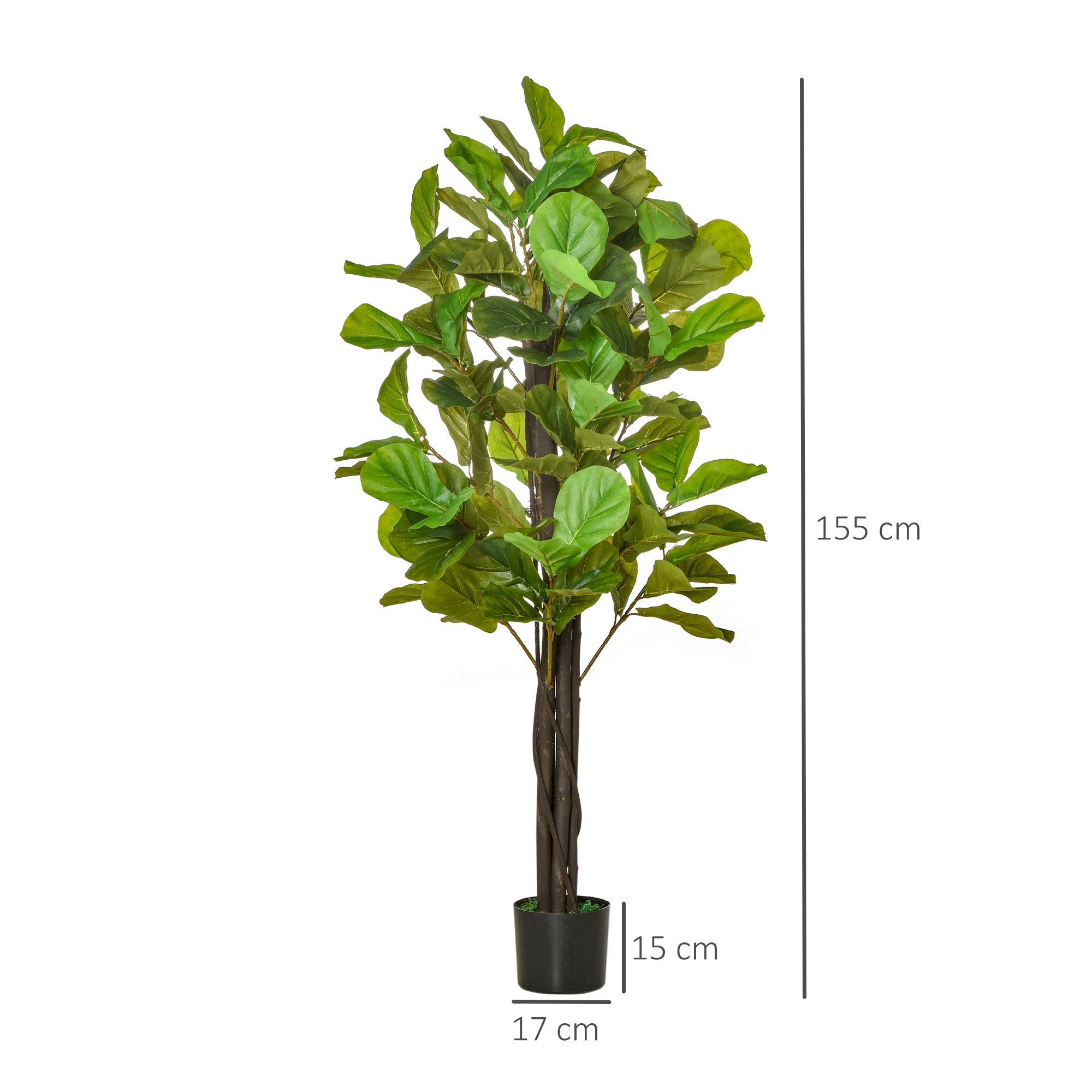 hoch, Kunstpflanze Topf, 155 Feigenbaum HOMCOM cm Künstlicher im