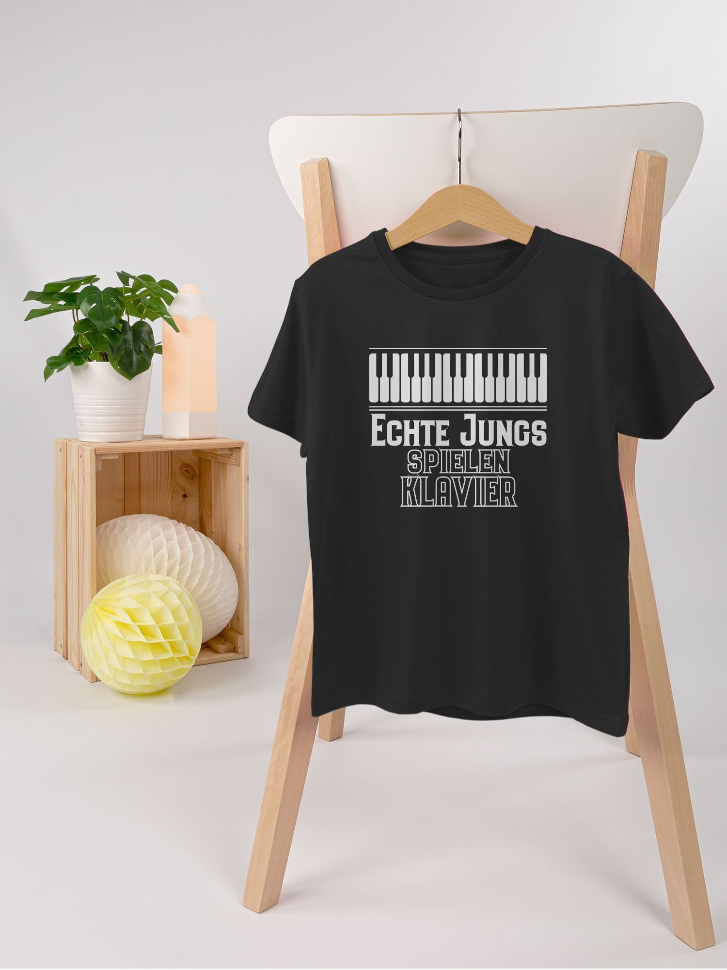 Jungs Echte Statement T-Shirt Shirtracer 2 Sprüche Kinder Schwarz spielen Klavier