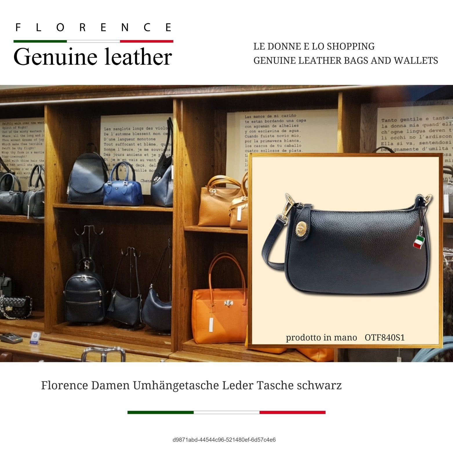 FLORENCE Schultertasche Florence Damen Schultertasche Leder (Schultertasche, Schultertasche), Damen Tasche Echtes Leder schwarz, Made-In Italy