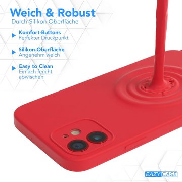EAZY CASE Handykette Breitband Kette für Apple iPhone 12 6,1 Zoll, Silikonhülle Matt mit breitem Umhängeband Schutzhülle zum Umhängen Rot