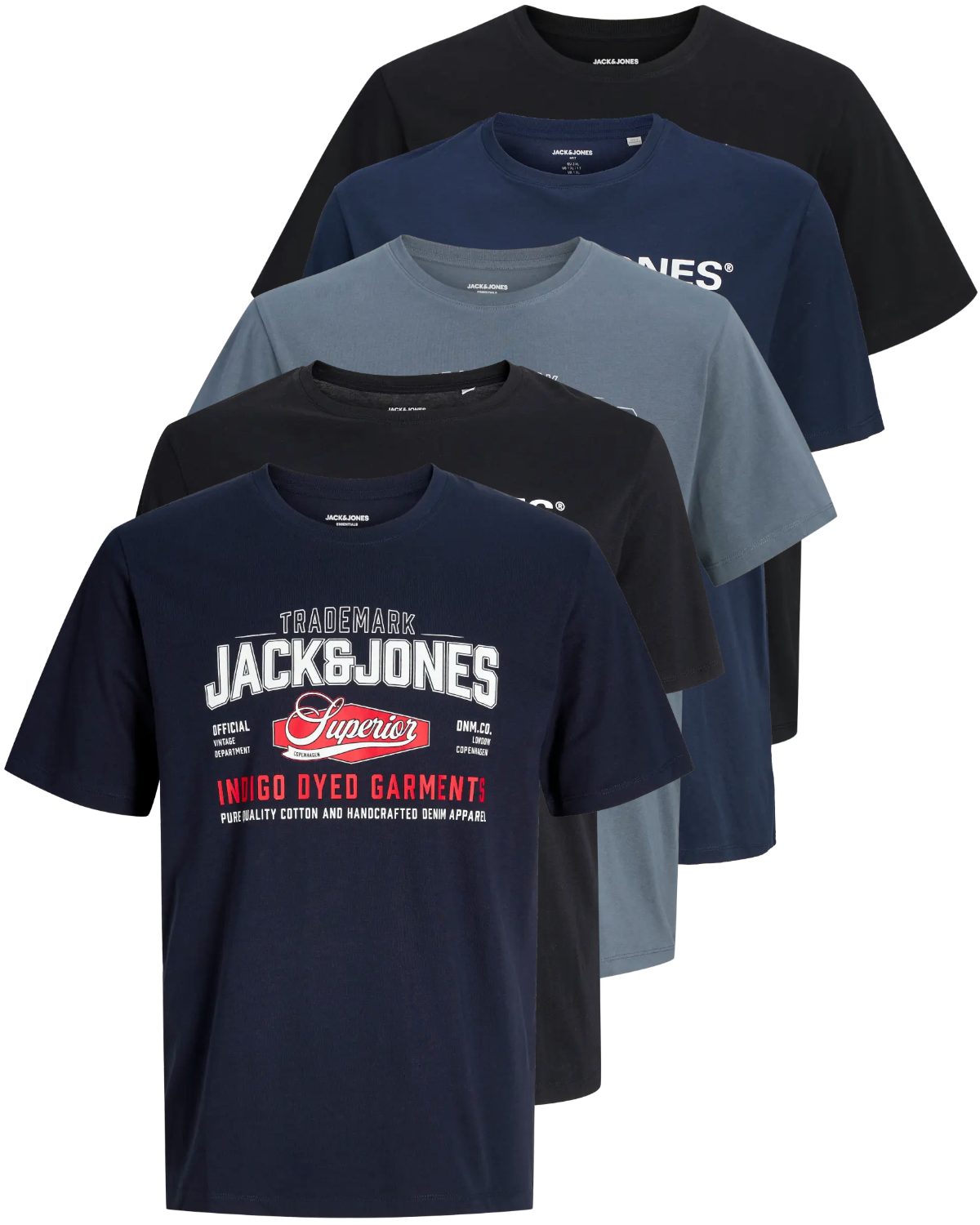Jack & Jones PlusSize Print-Shirt Weites Shirt mit Printdruck (Spar-Set, 5er-Pack)