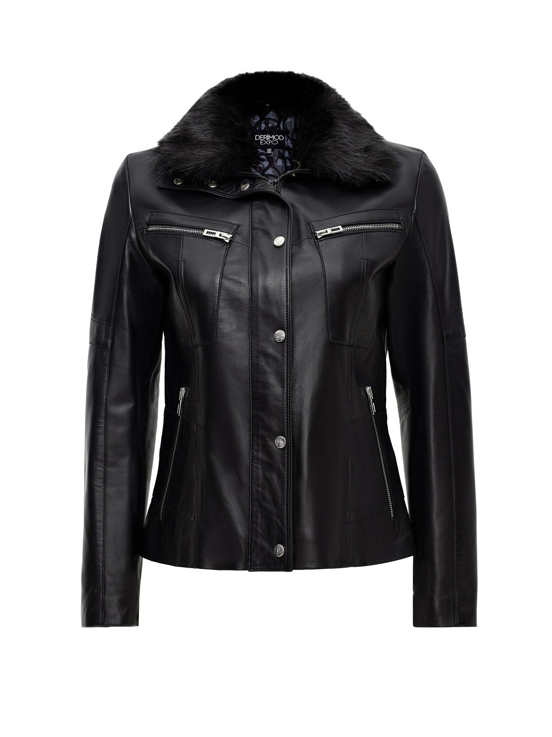 Derimod Lederjacke Vivien Lederjacke mit Kunstfellkragen