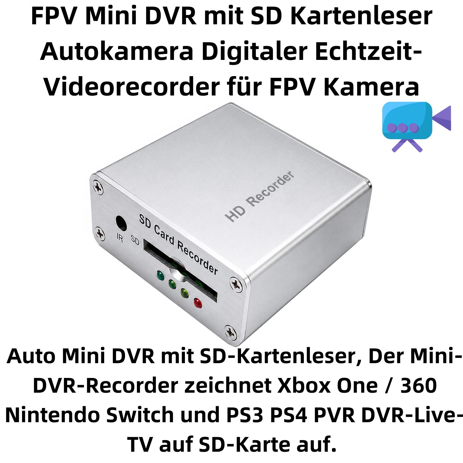 Bolwins H02D AV Video Recorder Für analoge Kameras Digitales Aufnahmegerät (SD-Aufnahme, AV-Recorder, Videoaufnahme ohne PC)