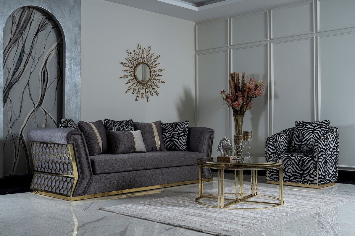 Wohnzimmer Kissen Casa Sofa - Elegantes Gold - Luxus Padrino mit / dekorativen Möbel Dunkelgrau Luxus Sofa Sofa Wohnzimmer