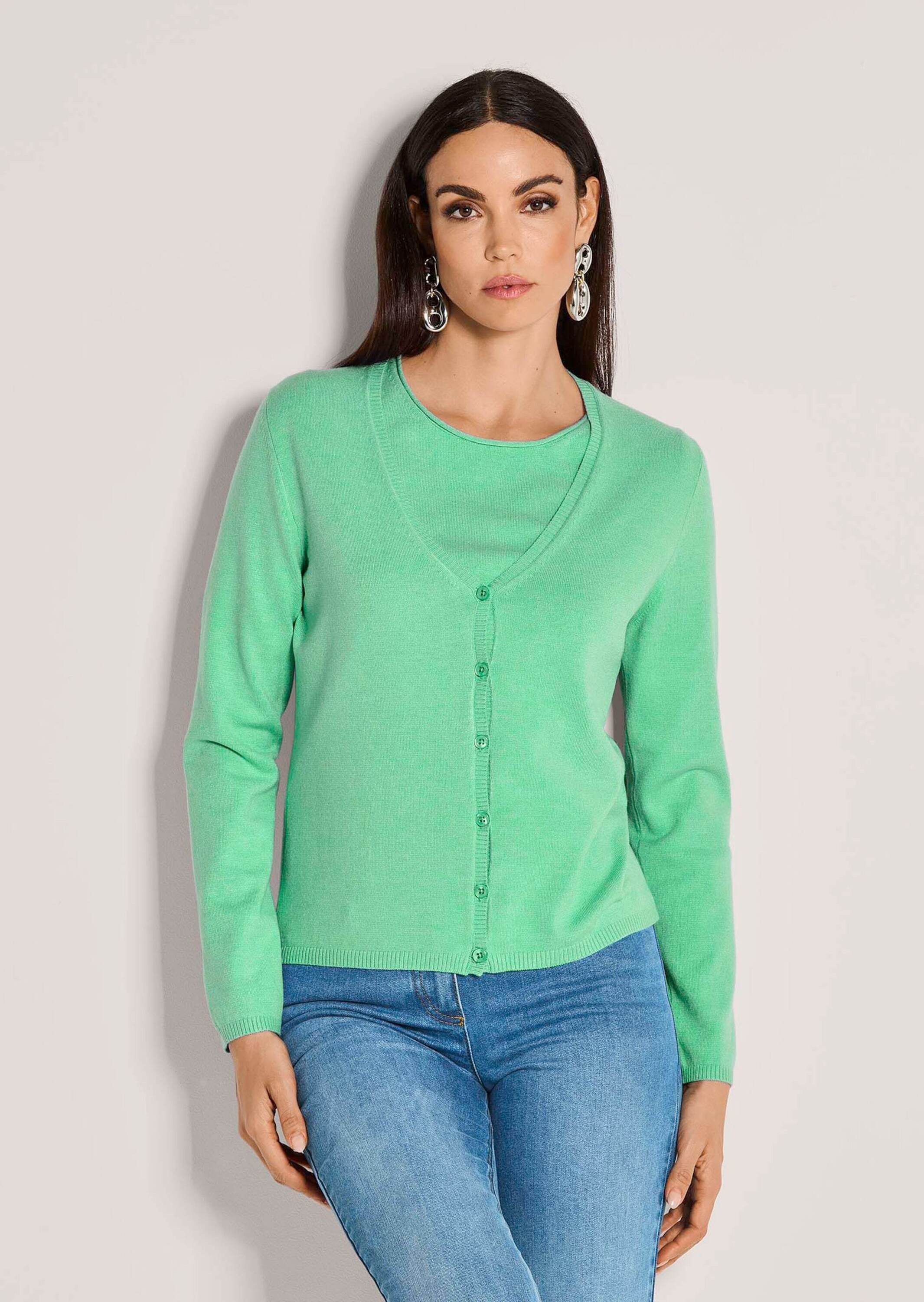 MADELEINE Strickpullover Basic Strickjacke mit Halbarmpullover Langarm Strickjacke mit Feinstrickpullover, Set, Modal