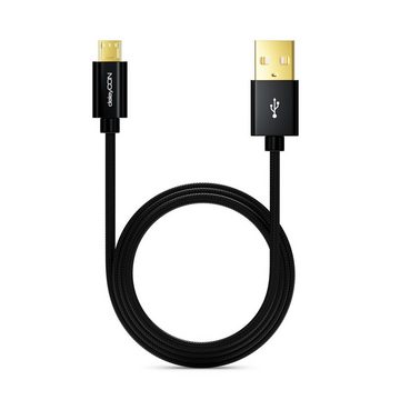 deleyCON deleyCON Micro USB Kabel Set 2x 1m Nylon + Metallstecker - Schwarz Smartphone-Kabel