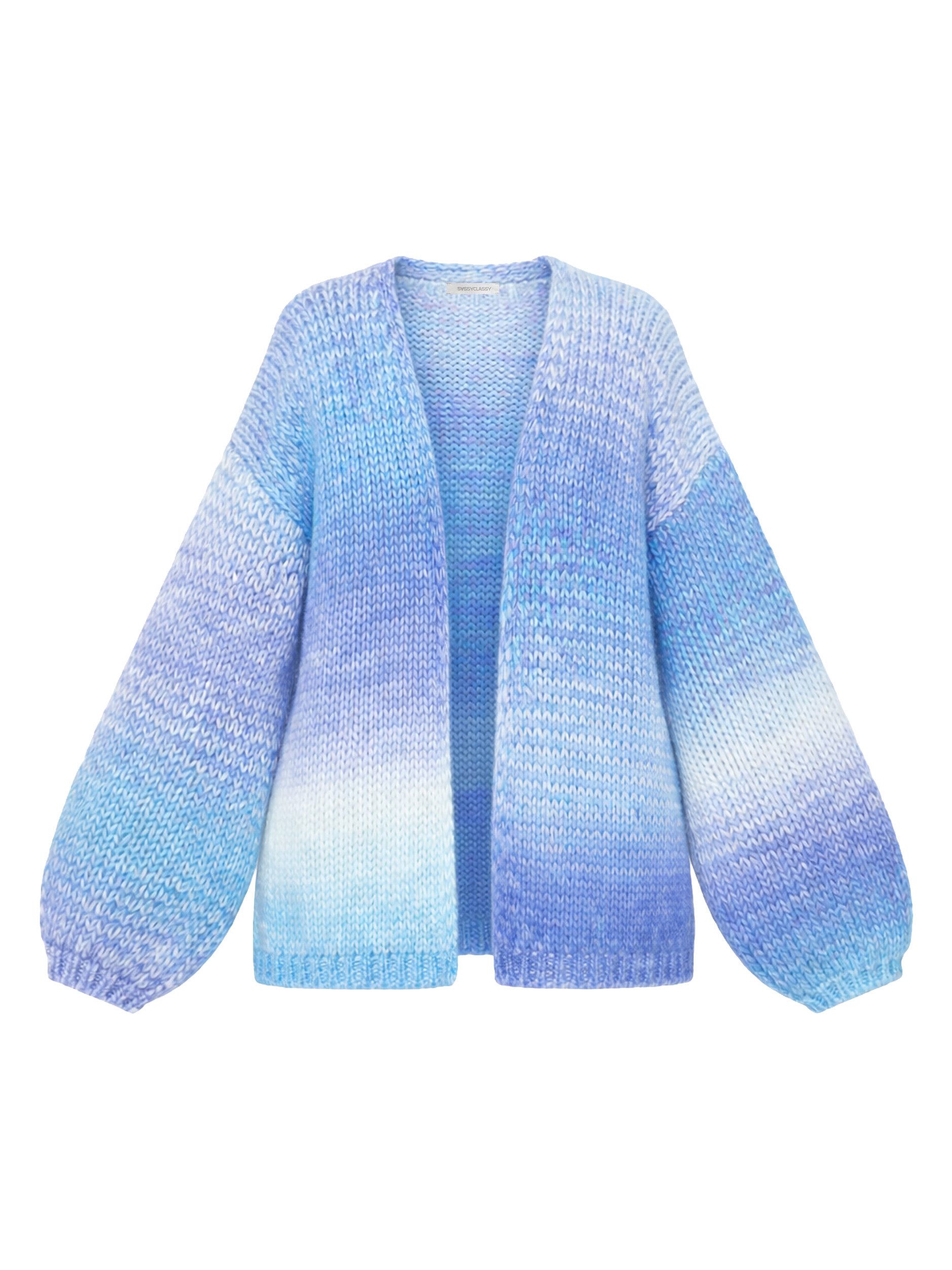 SASSYCLASSY Cardigan Offener Cardigan mit Farbverlauf für Damen Weiche Strickjacke im lockeren Schnitt mit Ballonärmeln Pink Blau