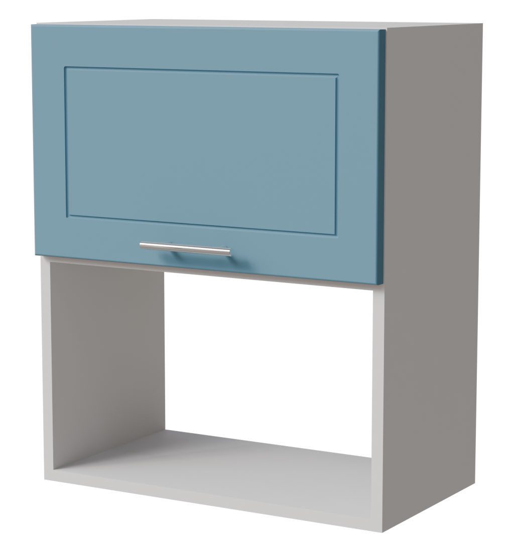 Feldmann-Wohnen Mikrowellenumbauschrank Bari (W2MK/60, 1 Klappe, 1 Gerätefach, 1-St., moderne Kassettenoptik, lackierte Fronten, 60x32,5x72cm) weiß / RAL 5024 pastellblau matt