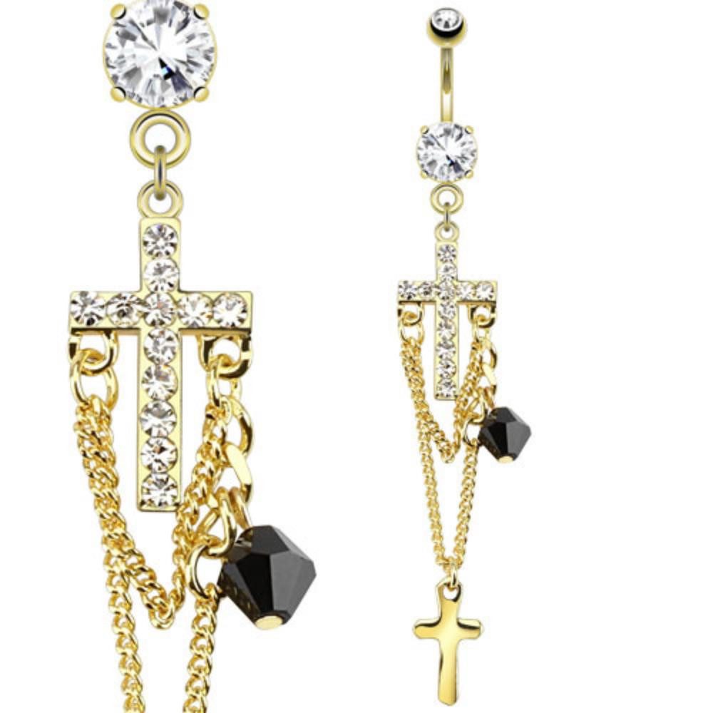 Order & Smile Schmuck Bauchnabelpiercing Bauchnabelpiercing: Piercing mit Kreuz, Zirkonia und Ketten