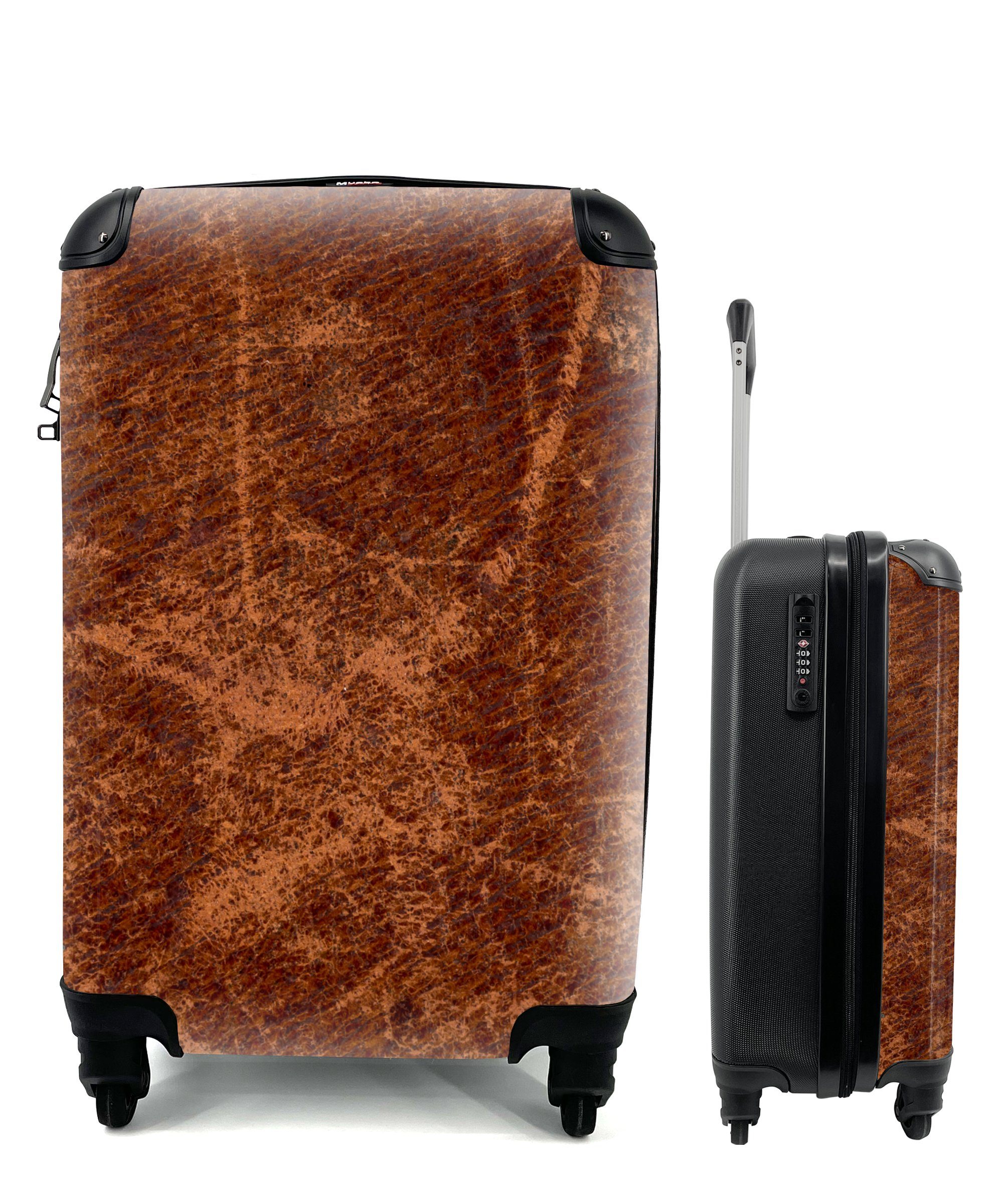 MuchoWow Handgepäckkoffer mit für Reisekoffer Rollen, 4 Eine alte rollen, Ferien, Ledertextur, Handgepäck Trolley, Reisetasche