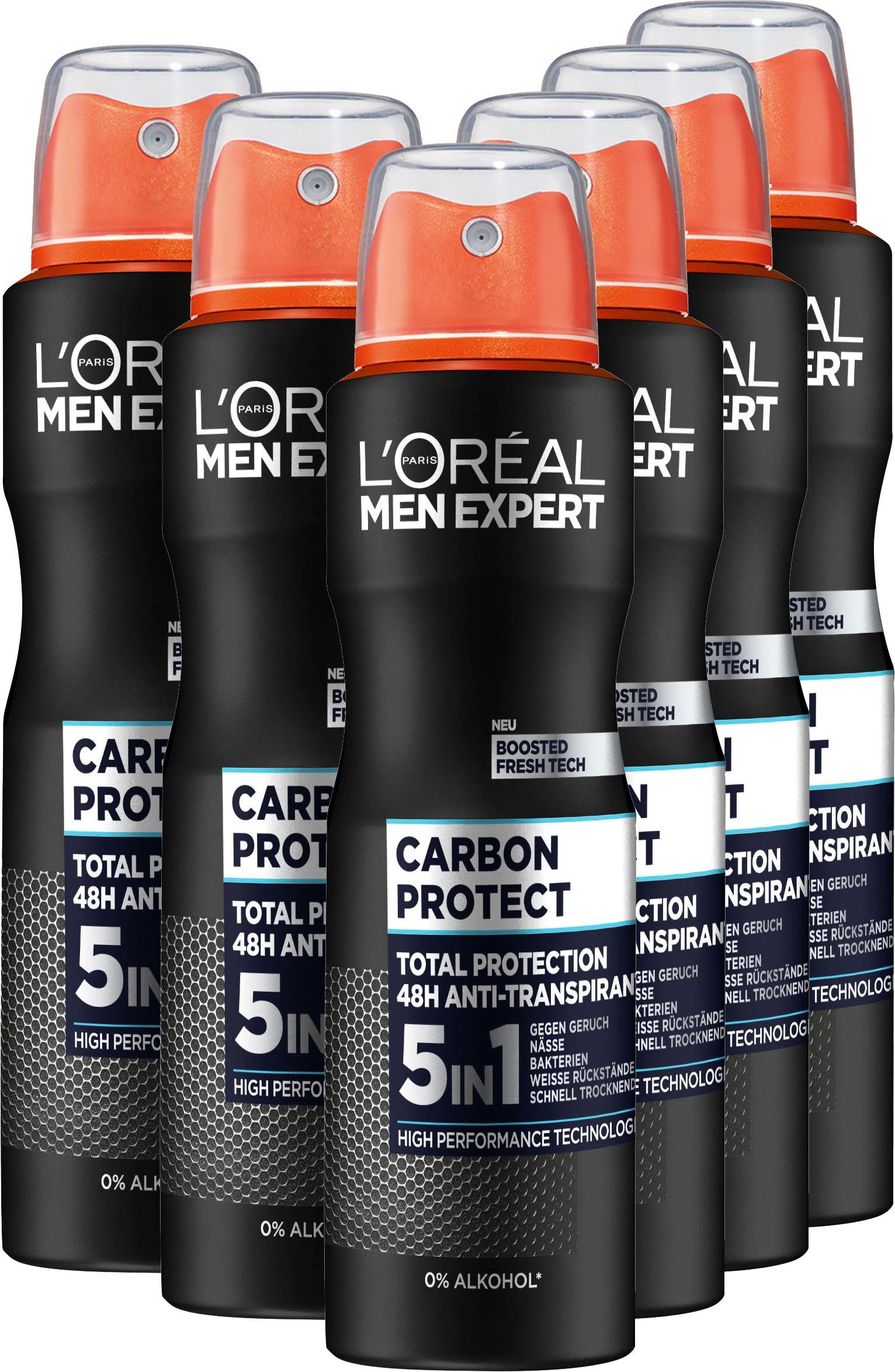 L'ORÉAL PARIS MEN EXPERT Deo-Spray Deo Spray Carbon Protect 5-in-1, Packung, 6-tlg. | Deosprays