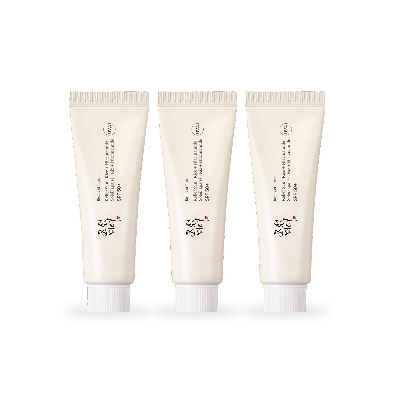 Beauty of Joseon Sonnenschutzcreme Relief Sun Rice + Niacinamide (Rice + Probiotics) LSF 50+ 3 x 50 ml, 3-tlg.