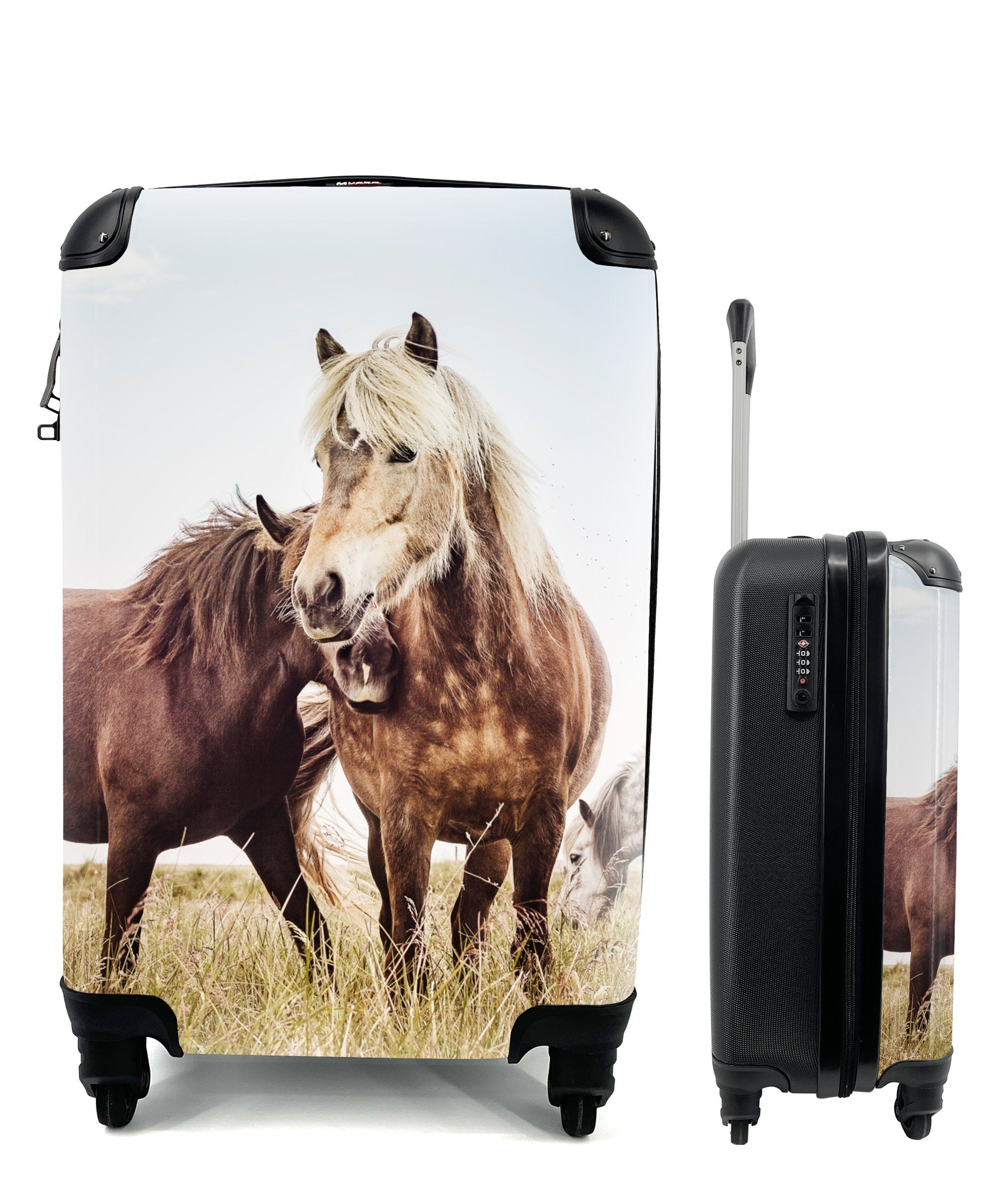 - Rollen, Reisekoffer Pferde Handgepäckkoffer 4 Gras - Handgepäck Reisetasche mit Frühling, Trolley, Ferien, MuchoWow für rollen,