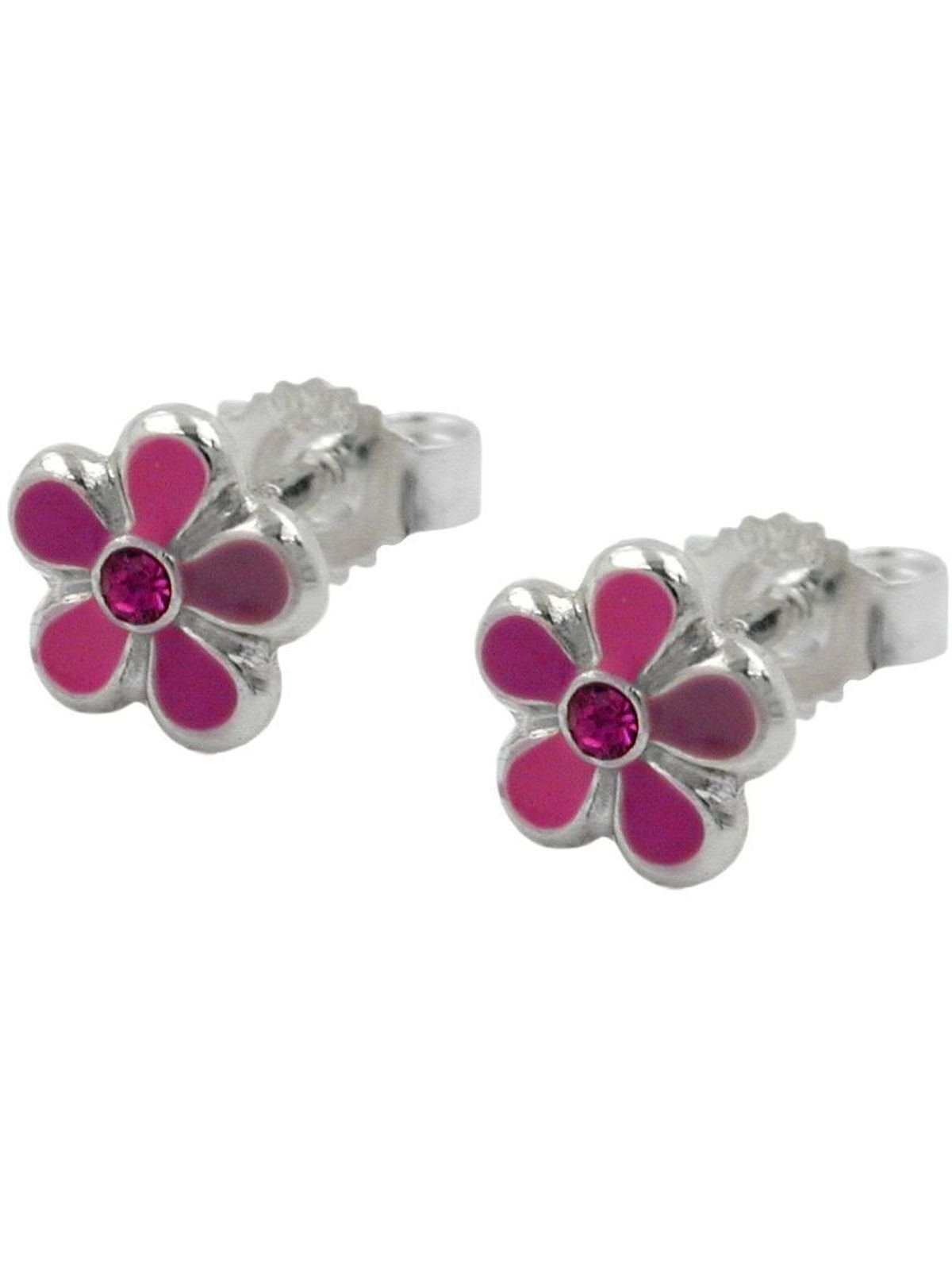 Ohrring Gallay pink-lackiert Ohrstecker Kinderohrring (1-tlg) Blume Paar 6,5mm 925 Silber
