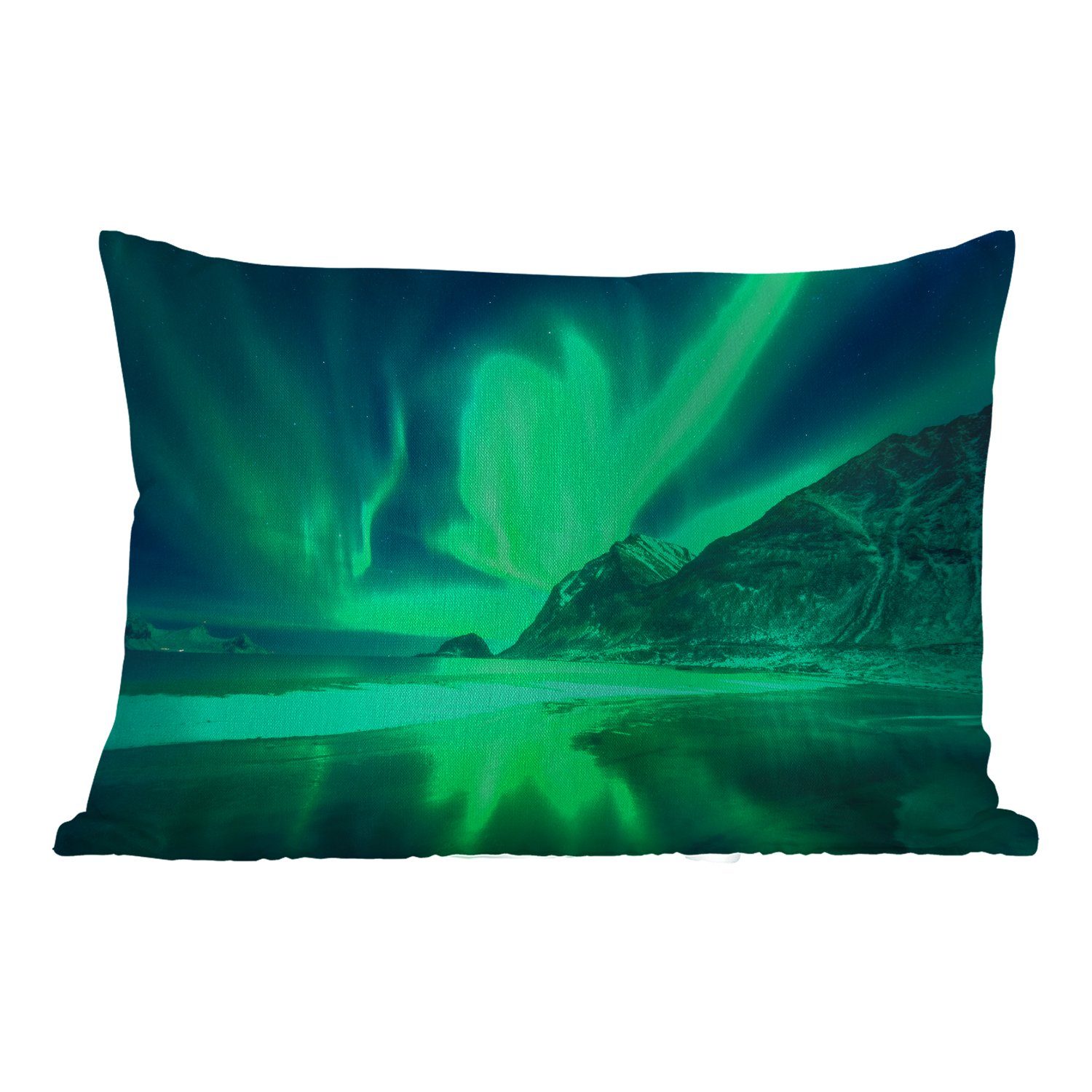 MuchoWow Dekokissen Nordlichter - Wasser - Winter - Norwegen, Outdoor-Dekorationskissen, Polyester, Dekokissenbezug, Kissenhülle