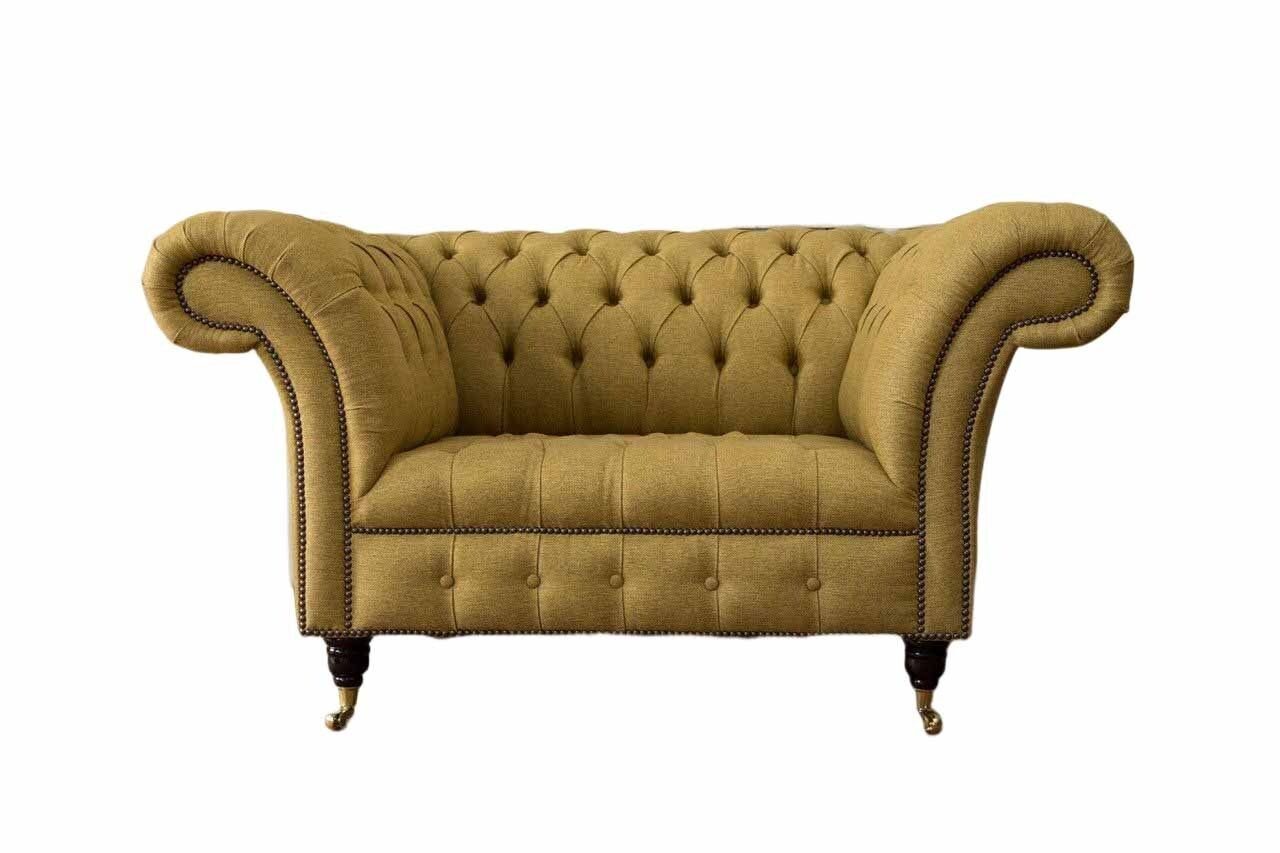 JVmoebel Sessel Chesterfield Sessel Design Polster Sofa Couch Braun Textil Möbel Neu, Made In Europe