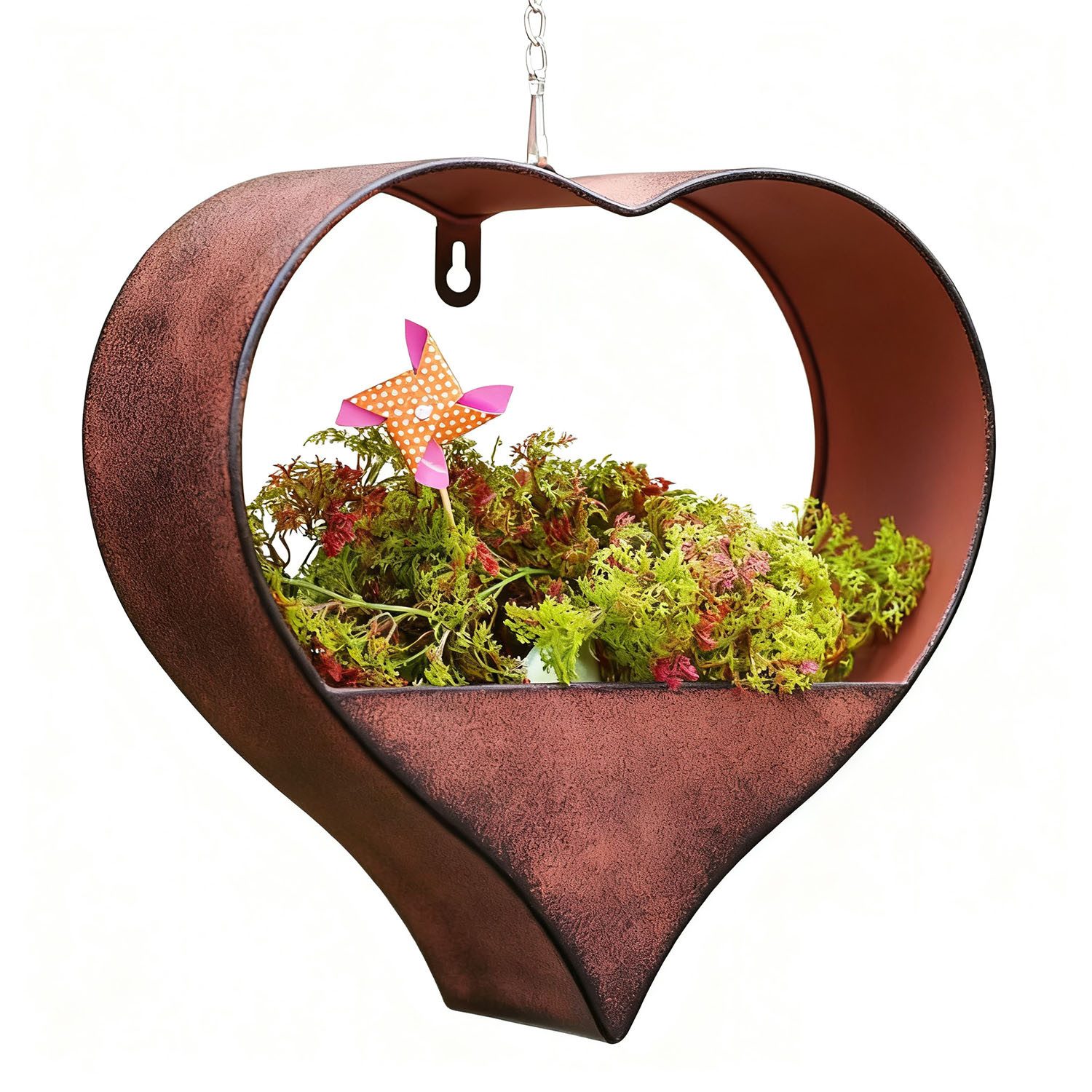 HEYHIPPO Blumentopf Metall Herz Hänge-Blumentopf Braun 26,4x9x26,9 cm Gartendeko Rost (Wetterfeste Hängeampel aus Eisen für Garten, Balkon und Außendeko), Herzförmiger Wandblumentopf aus Eisen, wasserdicht mit Drainagelöchern